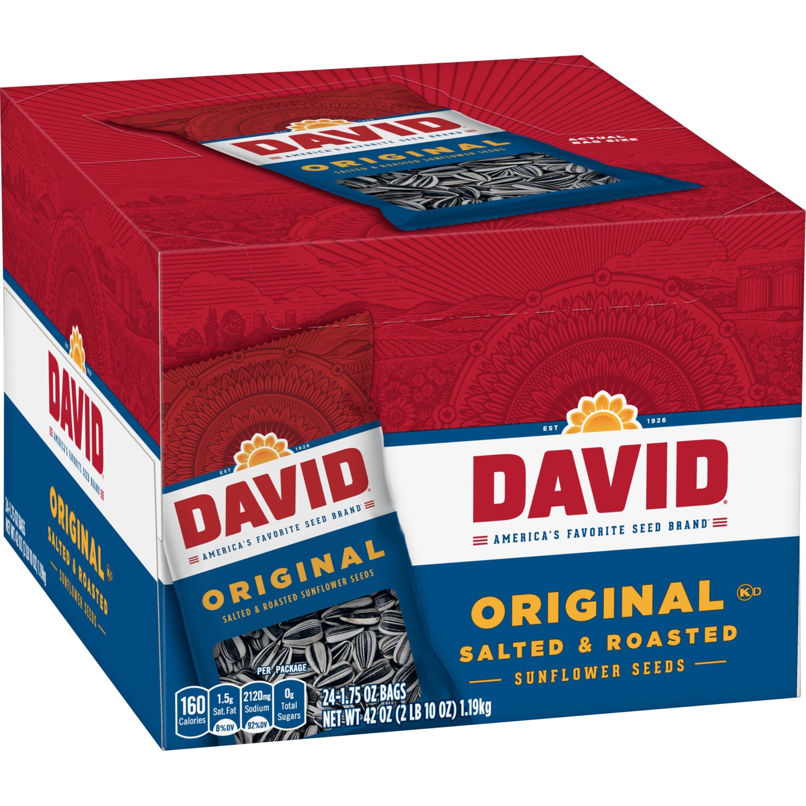David Seeds Original Sunflower Seeds 42 Oz 24 Pack Perfect For On The Go Snac…
