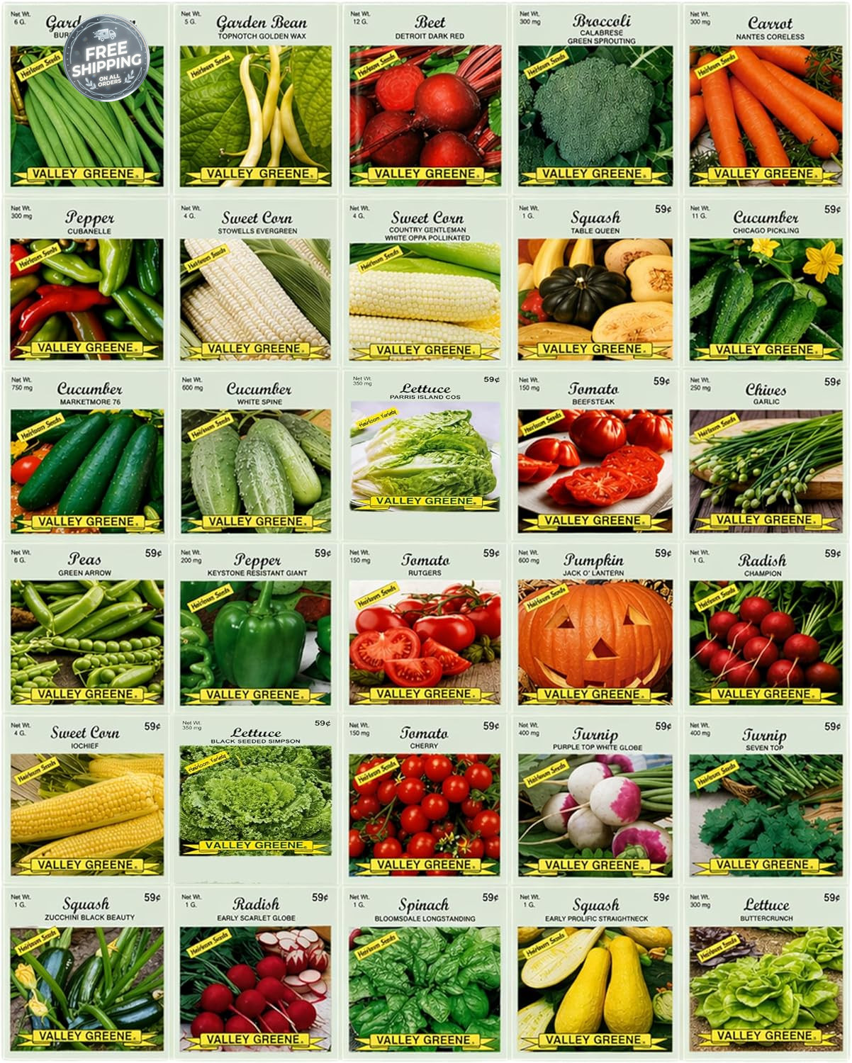 30 Packs of Deluxe Heirloom Vegetable Garden Seeds Non-GMO(Guaranteed 30 Differ