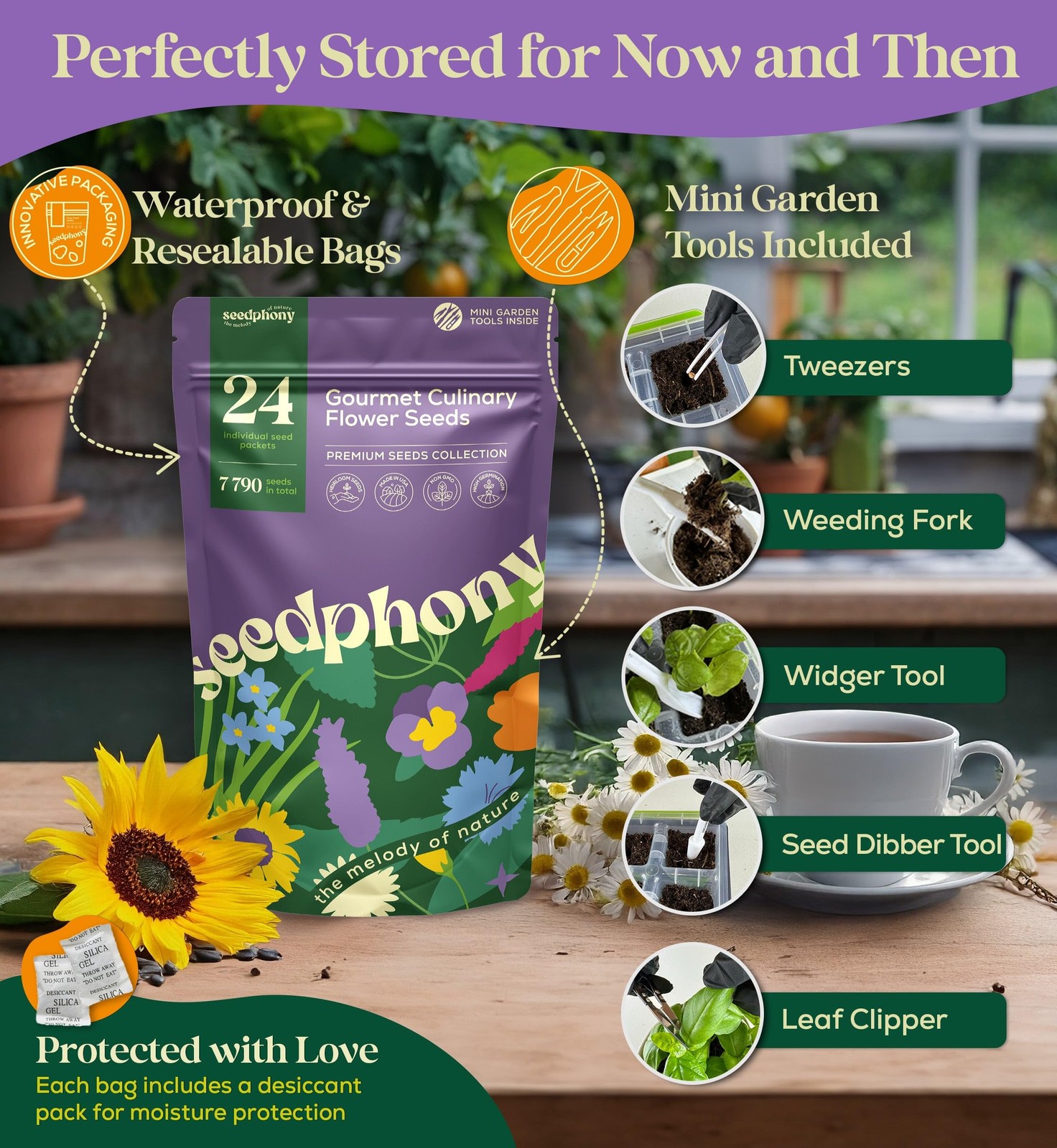 24 Gourmet Culinary Flower Seeds Variety Pack – 7,790+ Non-GMO Heirloom Flowe…