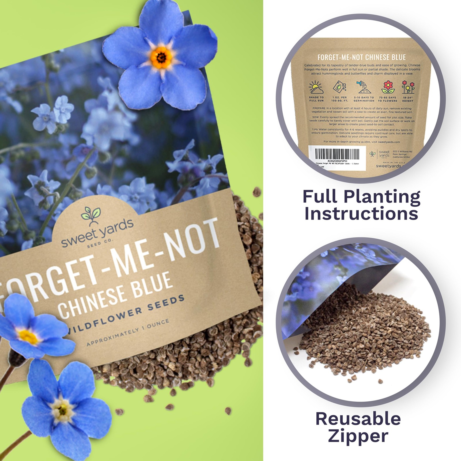 Chinese Forget Me Not Wildflower Seeds – Bulk 1 Ounce 1 Pouch, Blue
