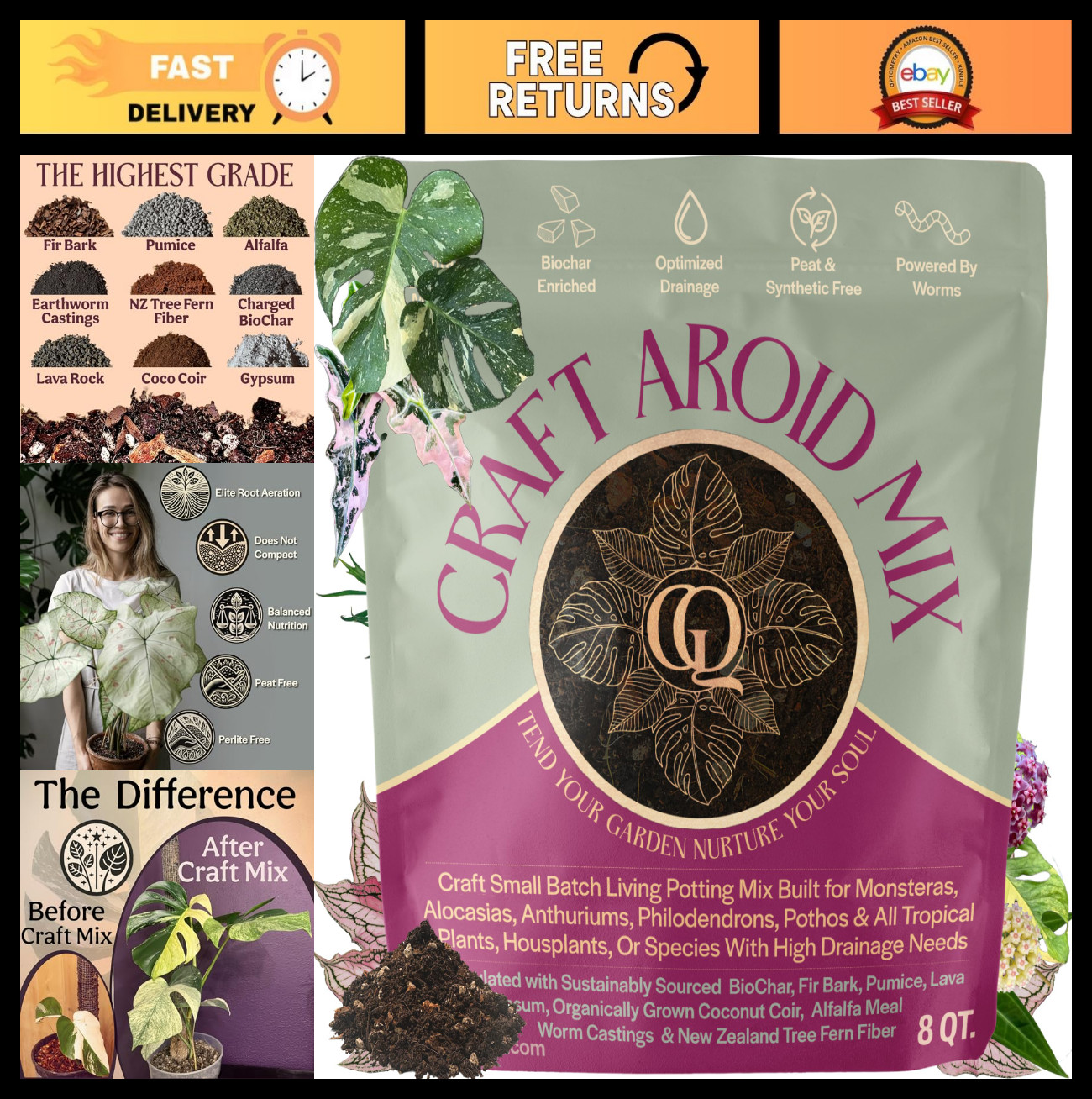Organic Potting Mix for Aroids – Well-Draining Soil for Alocasia, Monstera & Phi