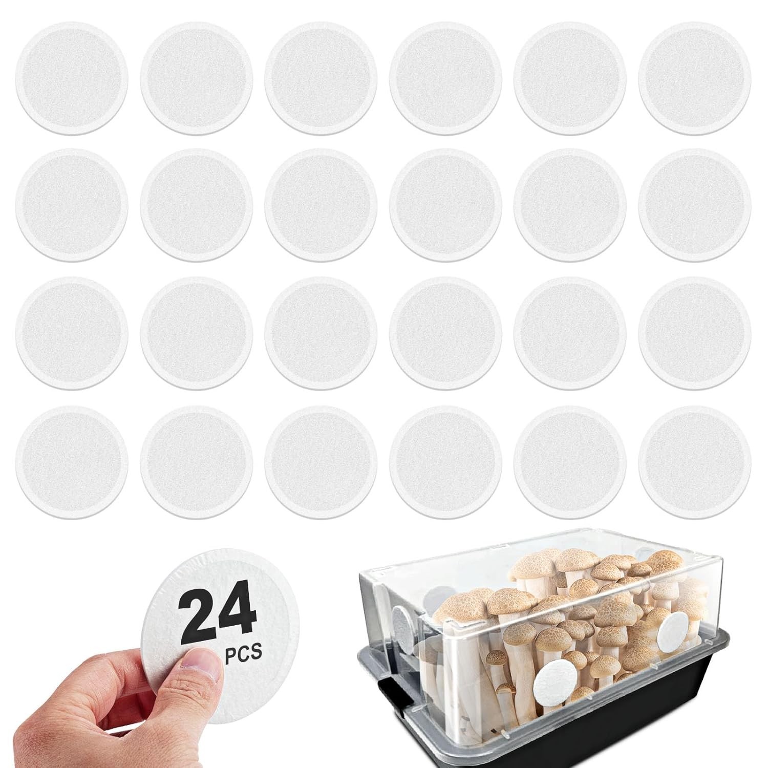 2.5″ Monotub Adhesive Filter Pads – 24 Pack for Fresh Mushroom Growth