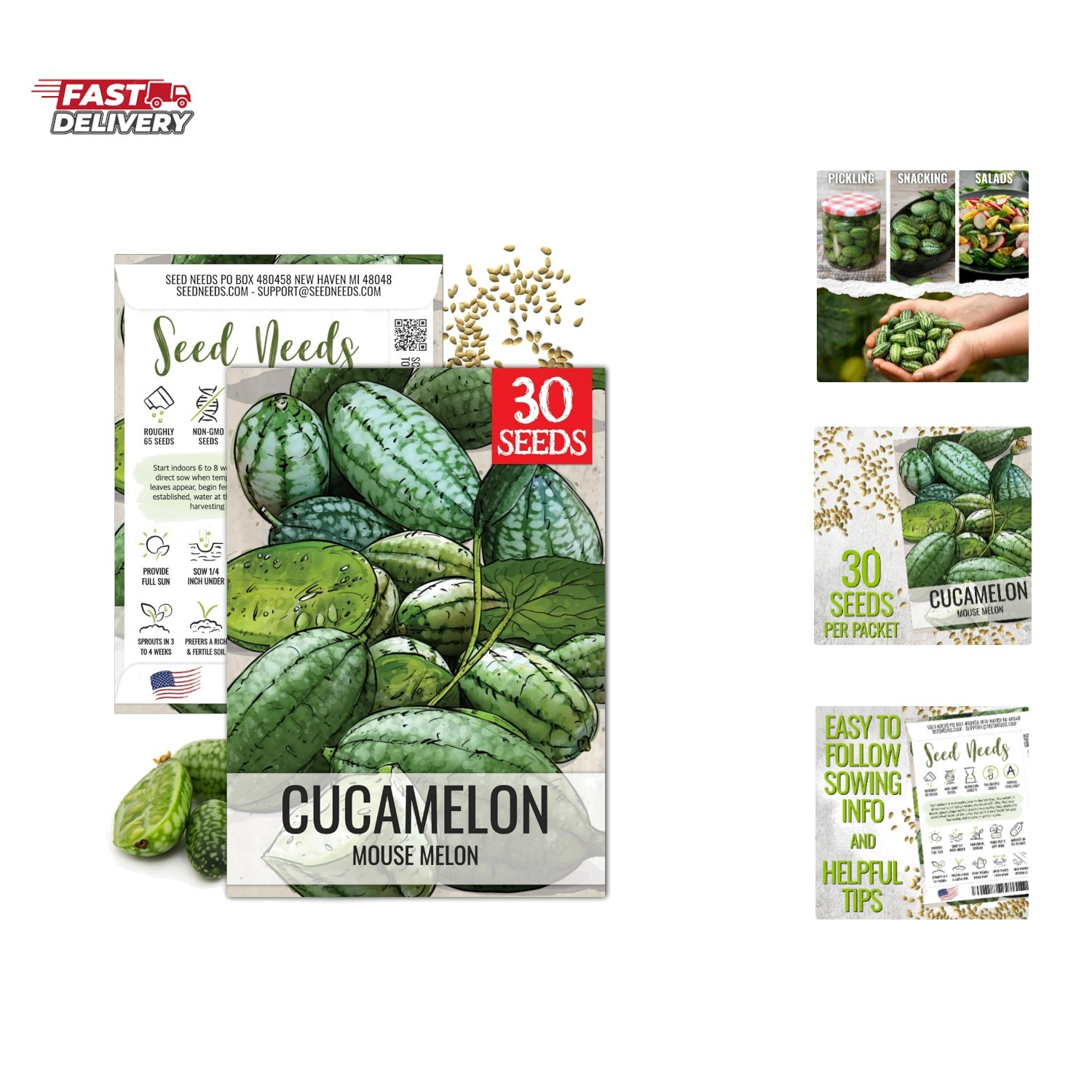 Cucamelon Seeds for Planting Mexican Sour Gherkin Miniature Mouse Melons – No…