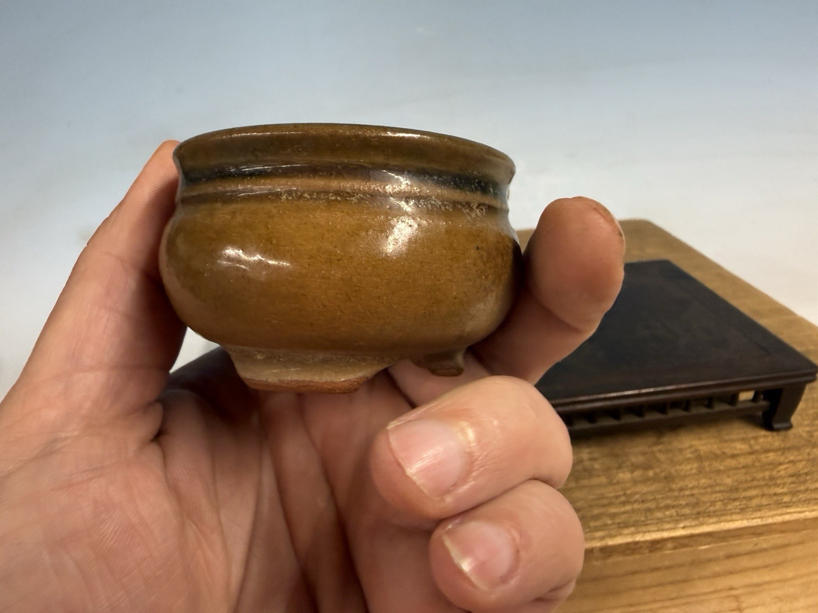 Japanese Unknown Maker Shohin Bonsai Tree Pot 2 1/2 By 1 5/8” Unique Glaze