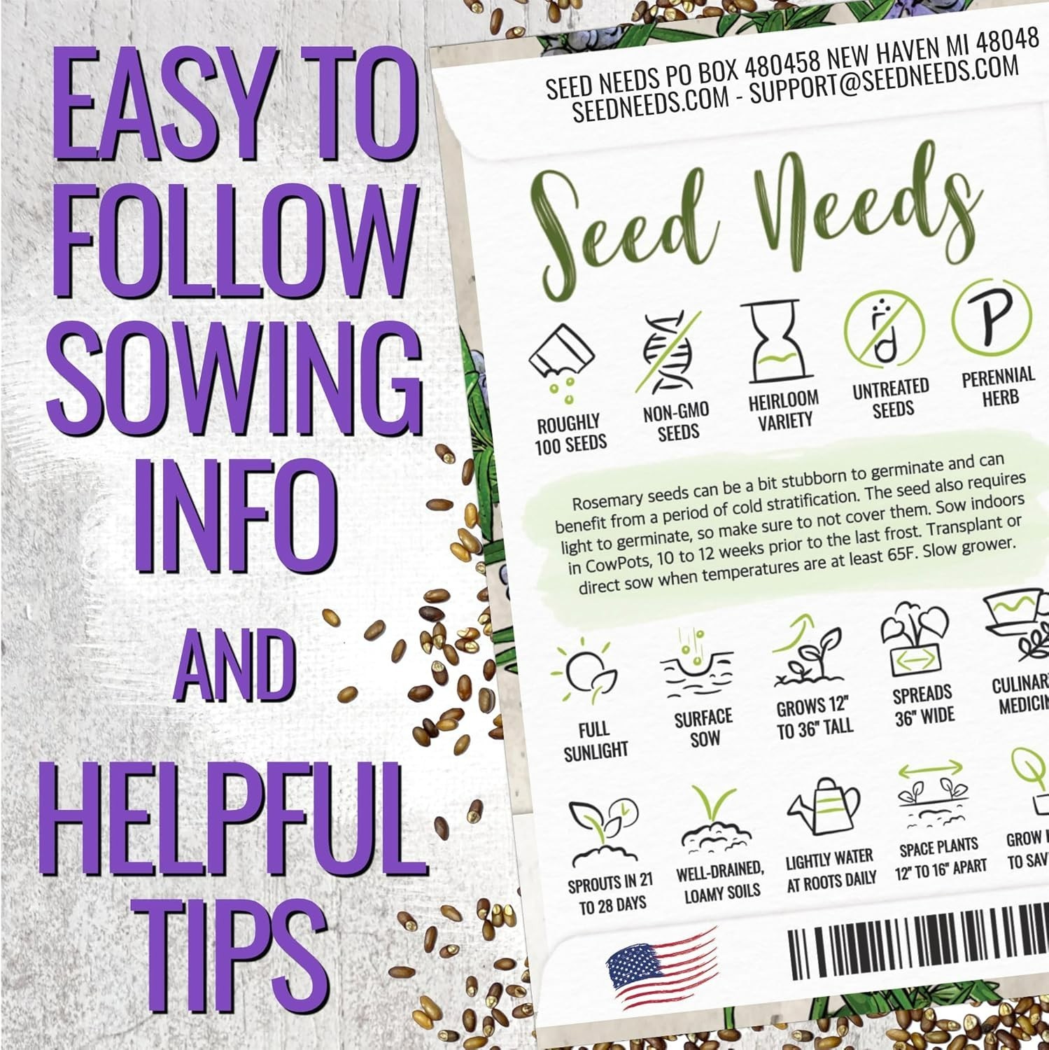Rosemary Seeds to Plant Heirloom Non-GMO Culinary Herbs 1 Pack