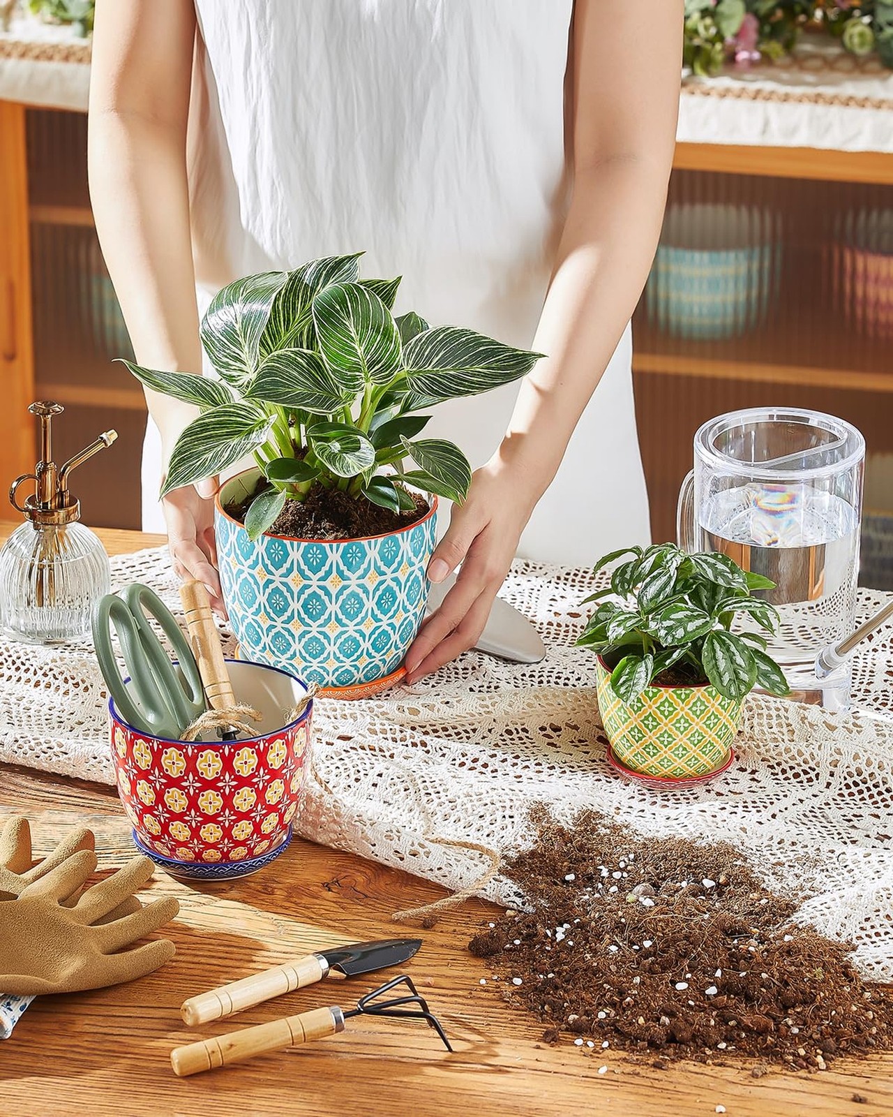 Ceramic Plant Pots, 3.8+4.9+5.8 Inch, Set of 3 Flower Pots with Drainage Hole…