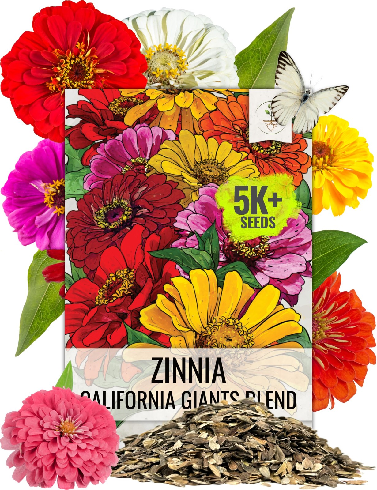 Zinnia Seeds California Giants 5000+ Heirloom Zinnia elegans Bulk Mix Multicolor