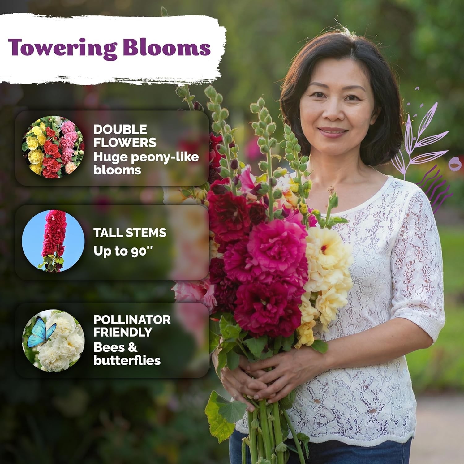 High Germination Rate Hollyhock Seeds – Attract Bees & Butterflies Outdoors