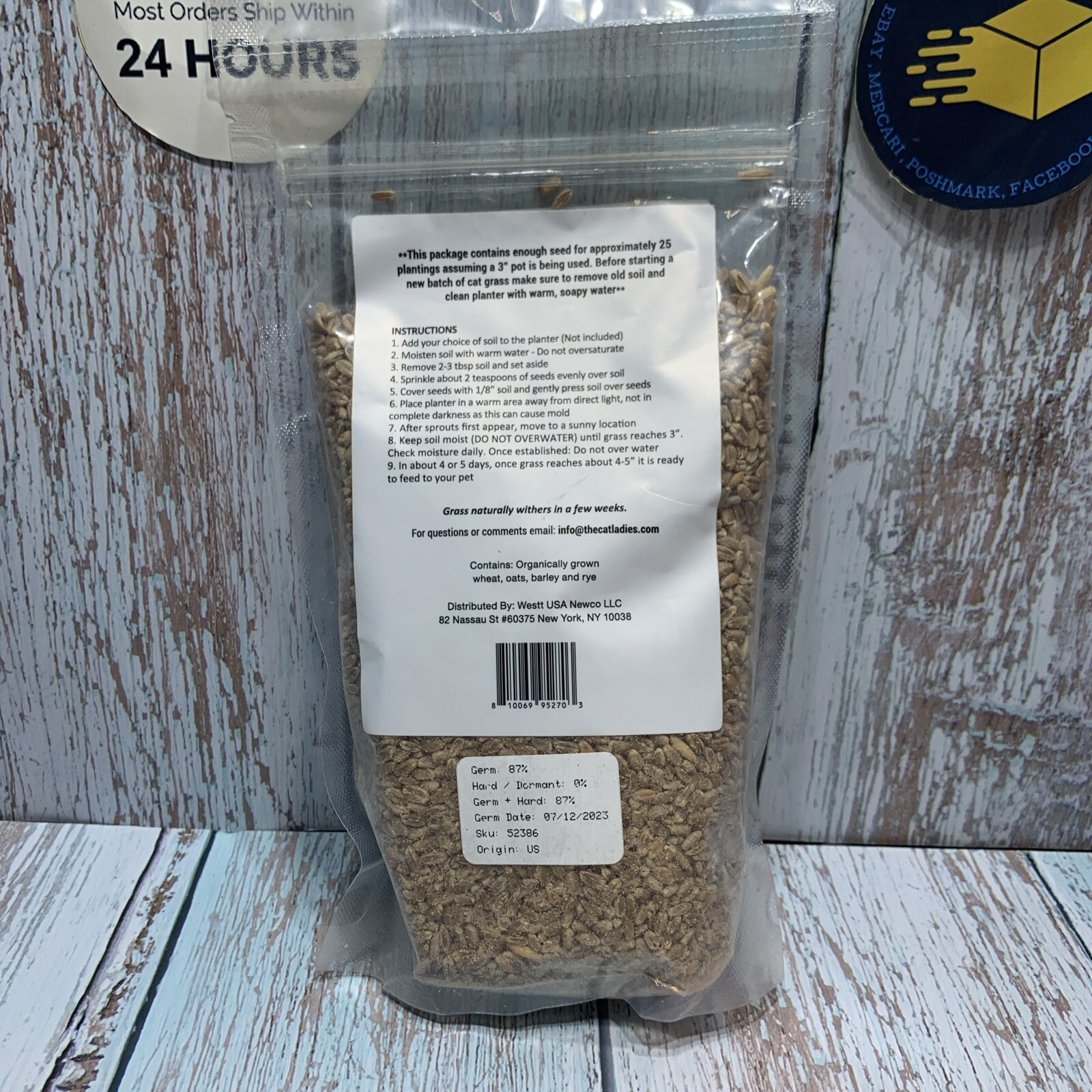 The Cat Ladies 100% Organic Cat 16oz Grass Seed Non GMO blend