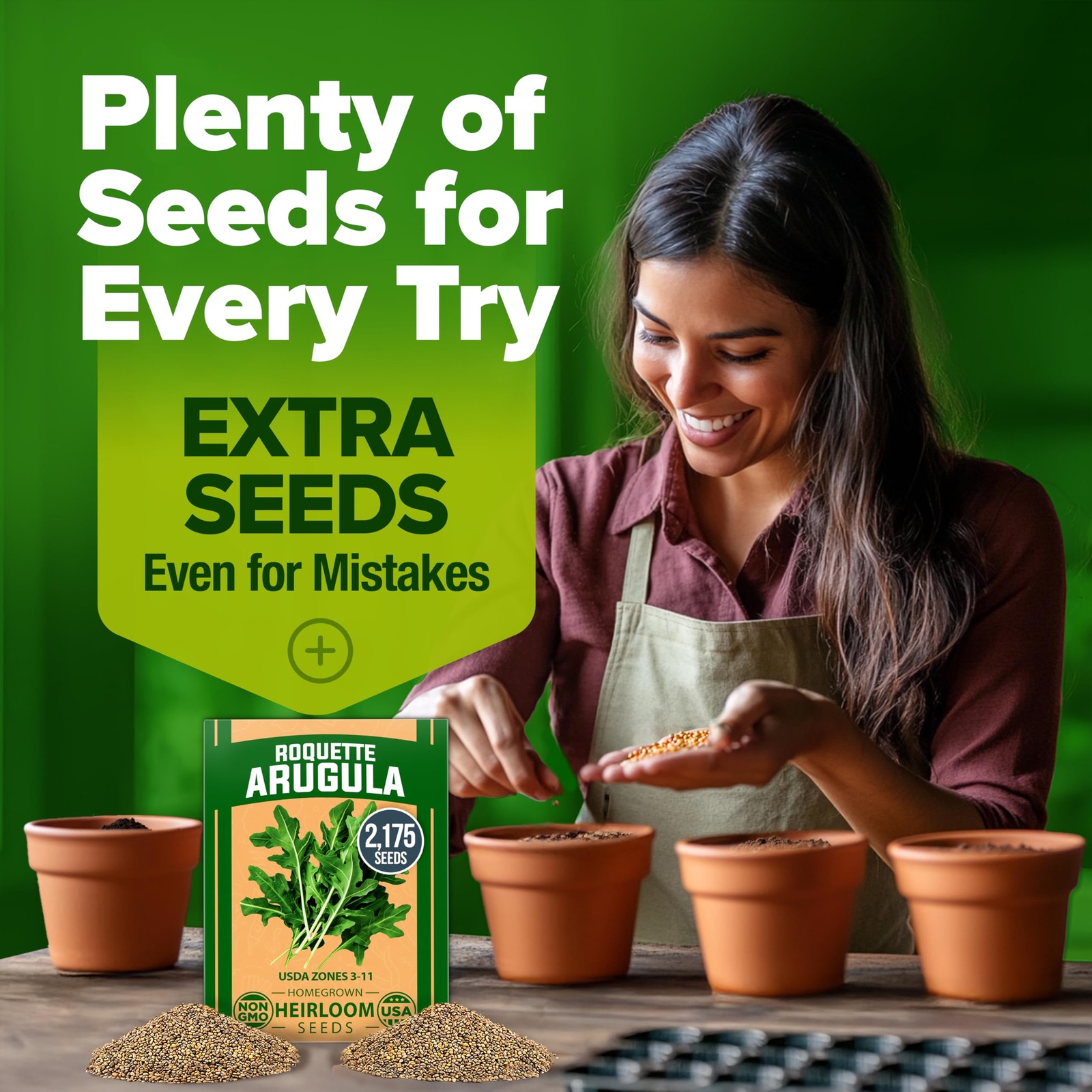 HOME GROWN Arugula Roquette Seeds 2,175+ Heirloom Non-GMO 1-Pack, Green