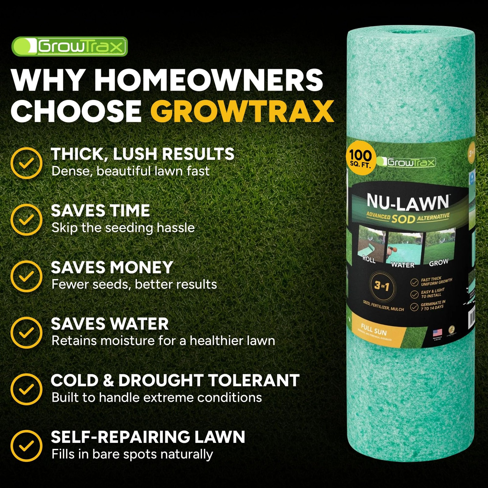 Growtrax Biodegradable Grass Seed – 100 SQFT Bermuda Rye – Grass Seed and Fer…