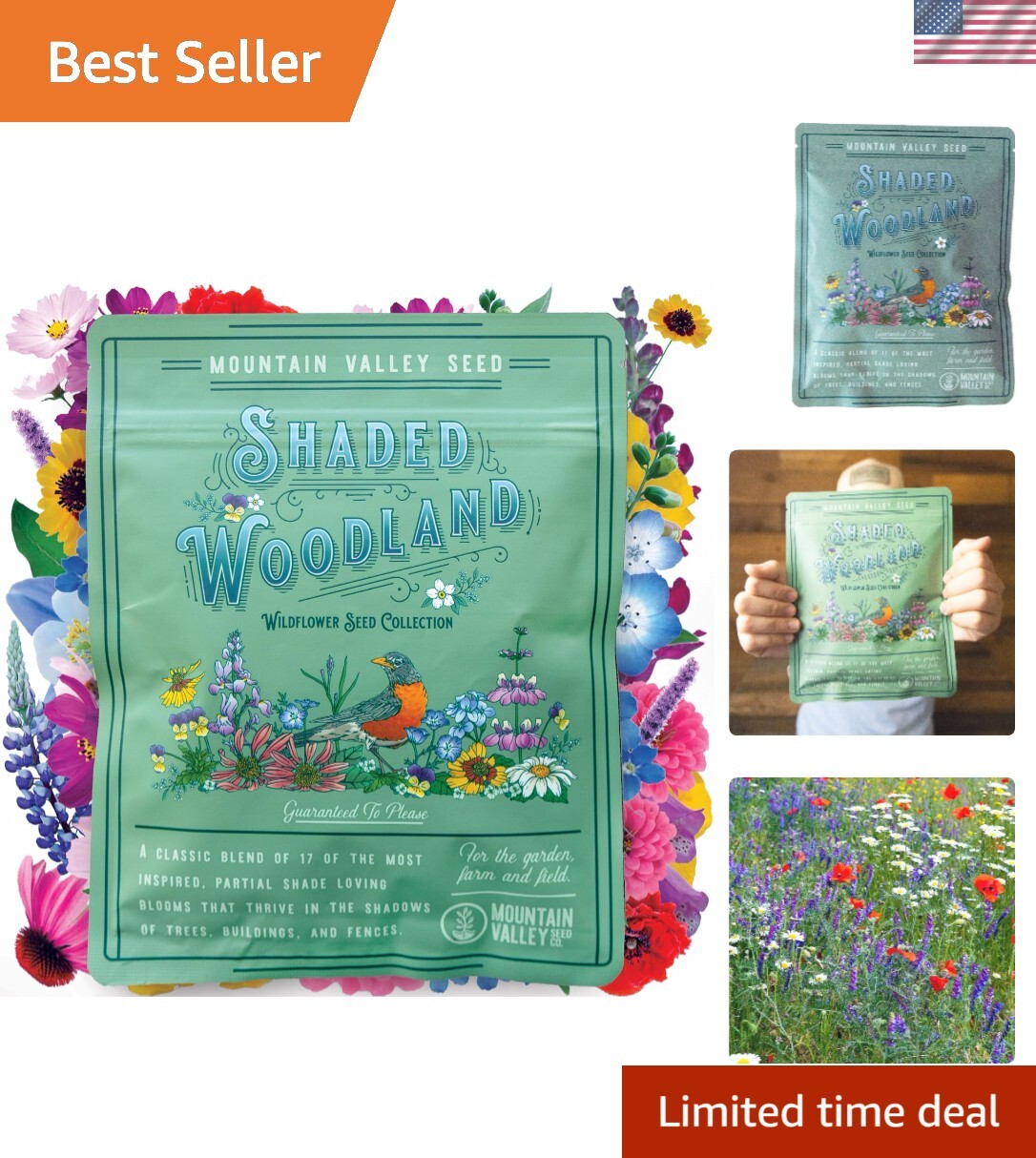 80,000+ Non-GMO Wildflower Seeds Mix for Shade – 19 Varieties by Mountain Valley