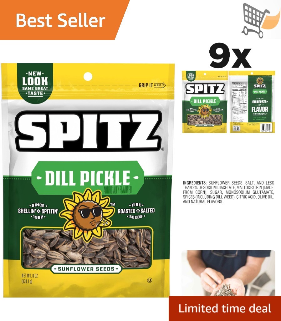 Sunflower Seeds Dill Pickle 6oz Pack of 9 Roasted High-Quality Snack