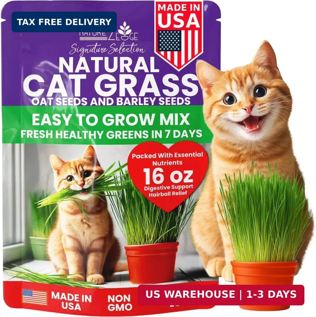 NatureZ Edge Premium Cat Grass Seeds for Indoor Cats, Non GMO – 1 lb Oat & Barle