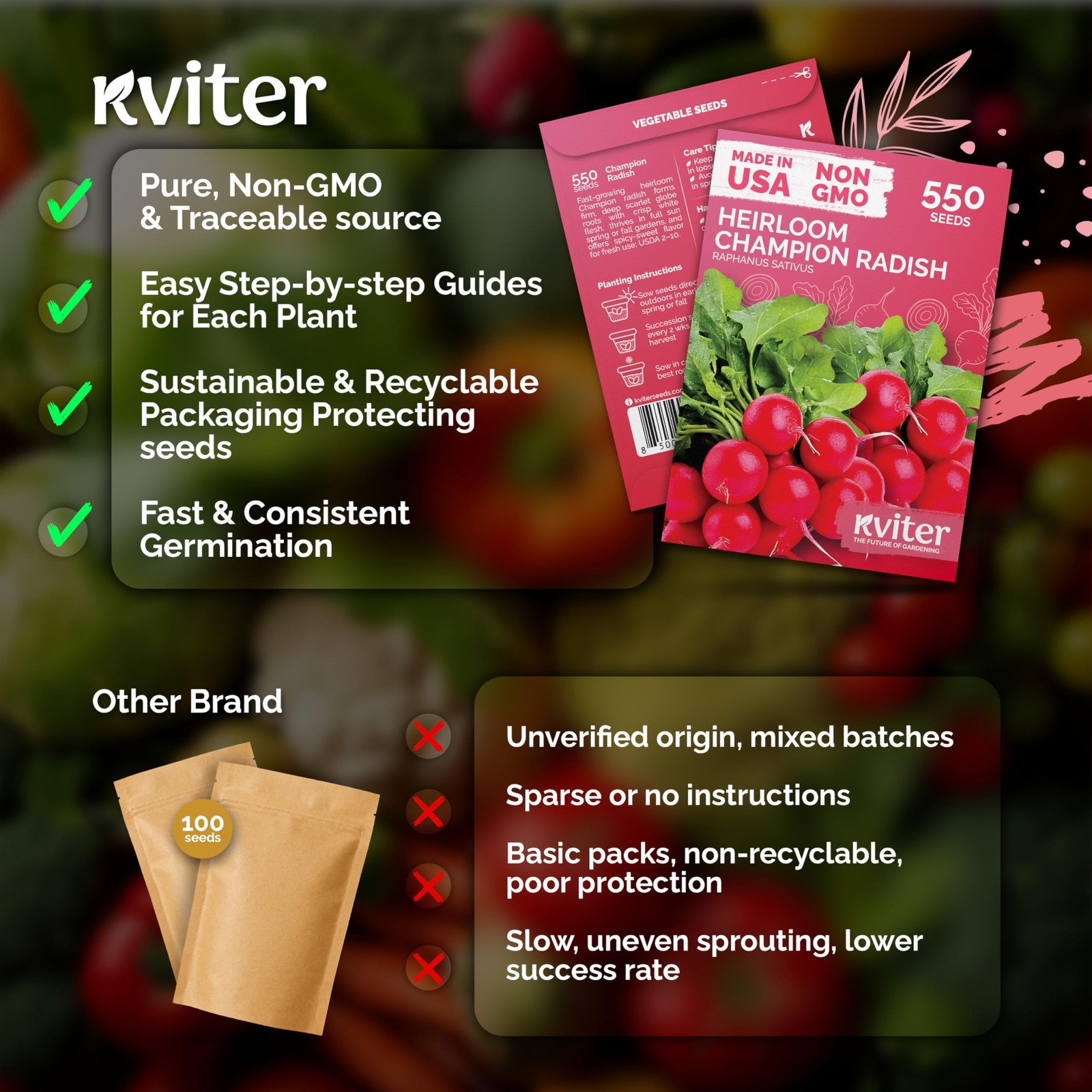 KVITER 550 Champion Radish Seeds (Raphanus Sativus)