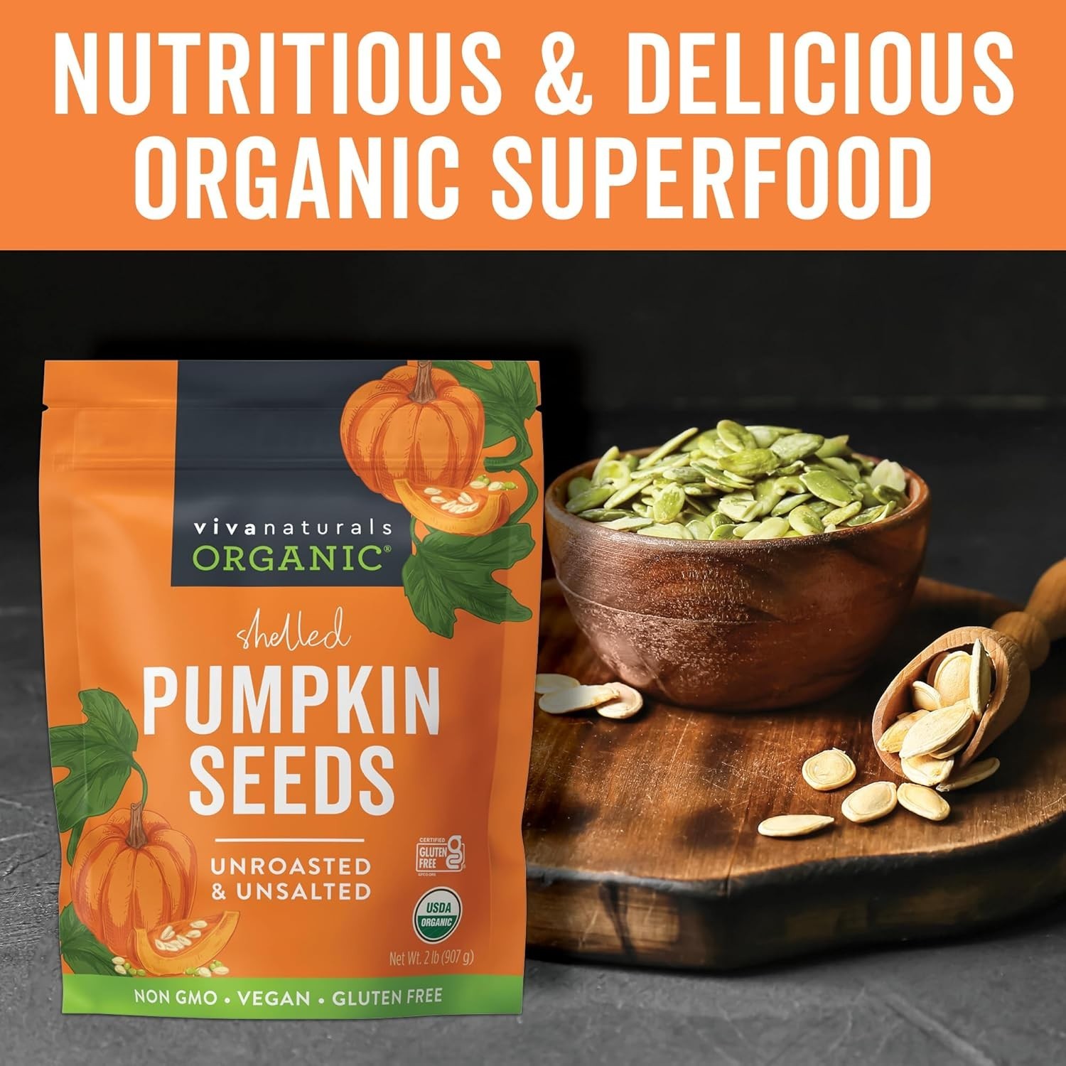 32 oz Shelled Organic Pumpkin Seeds – Iron & Fiber Rich Snack for Health Lovers