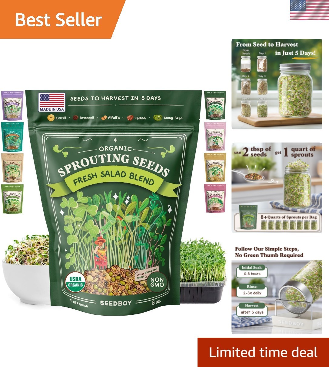 Organic Non-GMO Sprouting Seeds, Fresh Salad Blend – Grown Microgreens Mix w…