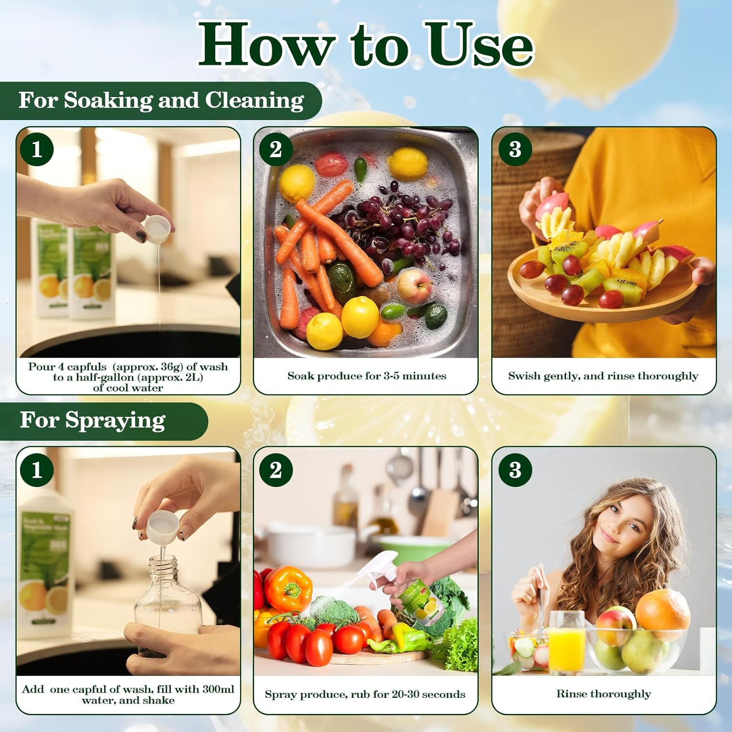 Fruit & Vegetable Wash,13 Gallons Lemon Produce Wash and Clean,Fruit Cleaner Com