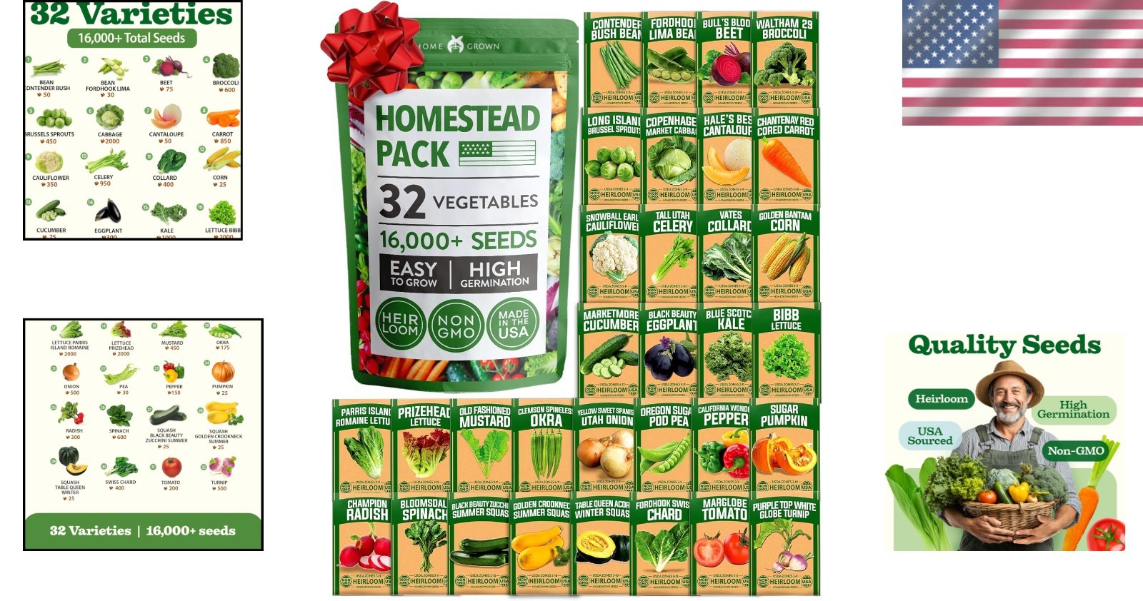 Complete 32-Pack Heirloom Seeds: 16,000+ Quality Seeds for -Round Harvesting