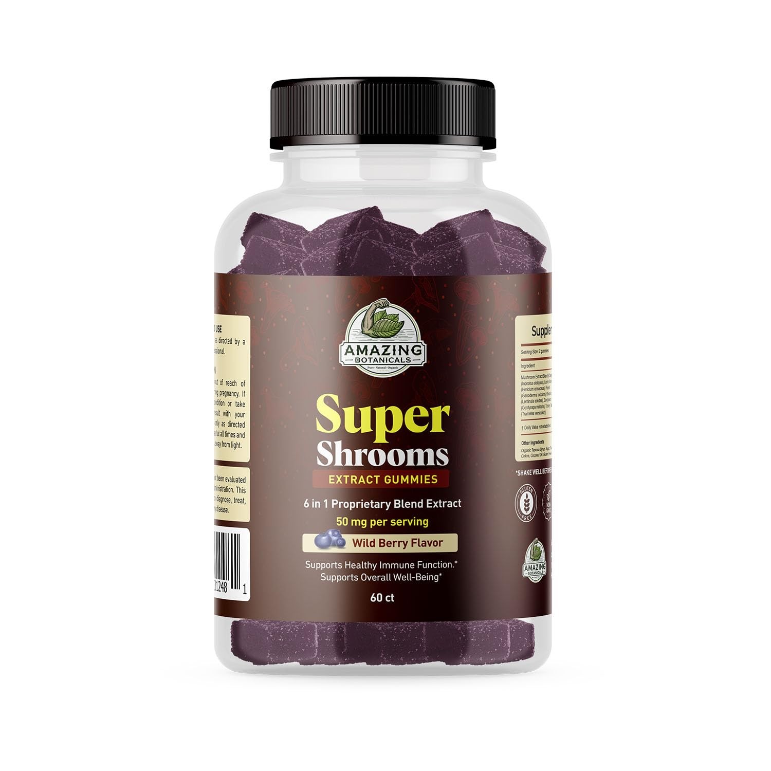 Super Shrooms 6 in 1 Organic Mushroom Wellness Gummies – 60 Count (Pack of 1)