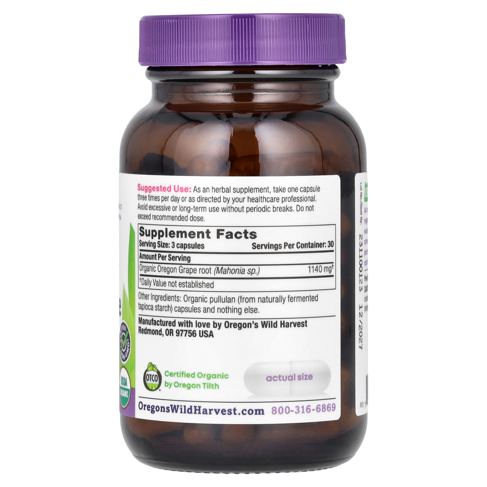 Organic Oregon Grape, 90 Organic Vegan Capsules