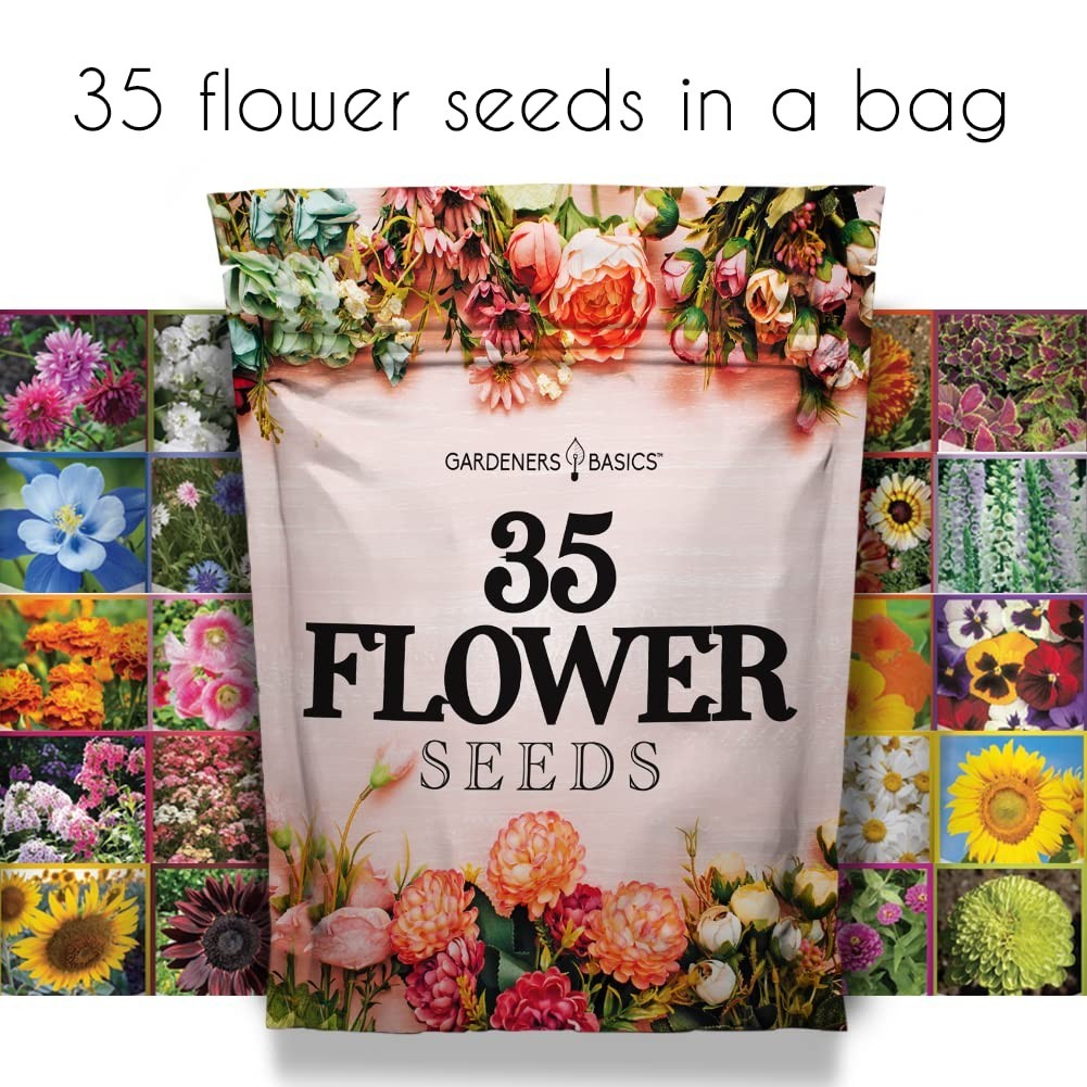 Flower Seeds Packets – 35 Varieties Perennial, Annual & Wildflower Seeds for Bee