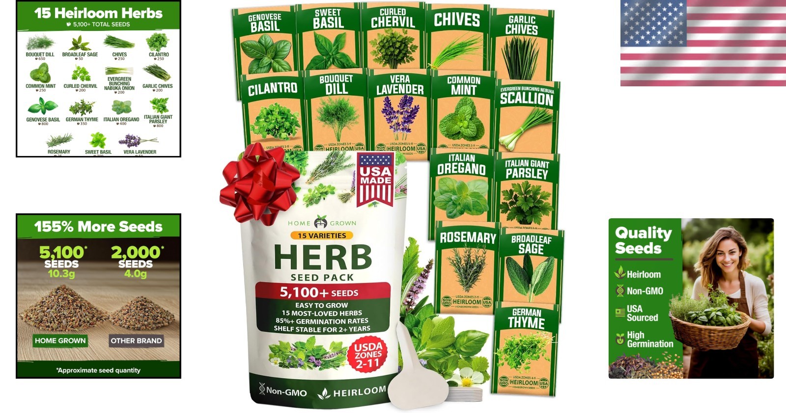 Heirloom Herb Seeds Variety Pack: 5,100+ Seeds for Indoor & Outdoor Gardening
