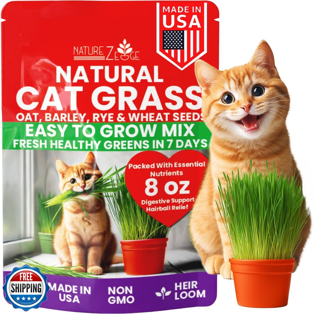 NatureZ Edge Premium Cat Grass Seeds for Indoor Cats, Non GMO – 1/2 lb Oat, W