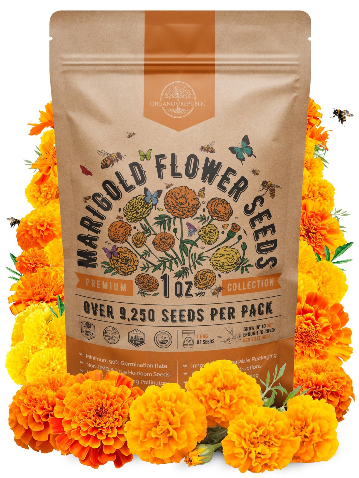 Marigold Seeds Pack 1 oz – Over 1oz, Orange, Yellow, Red, Green