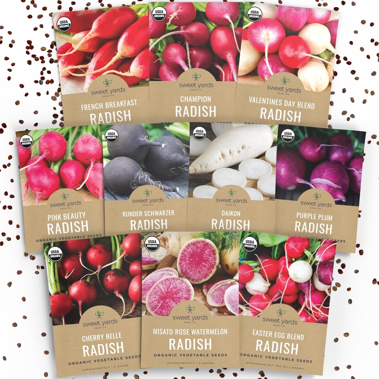 Organic Radish Seeds Variety Pack – 10 Individual Packs – 2026 Season – Pink