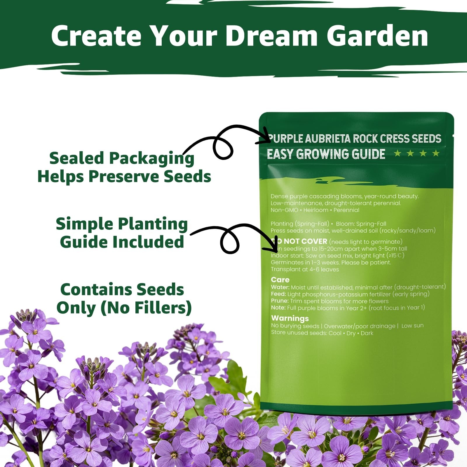 800+ Purple Aubrieta Seeds – Perennial Ground Cover for Rock Gardens & Borders,