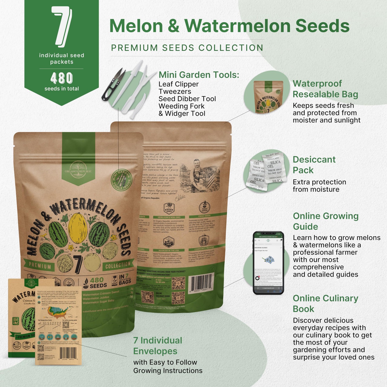 7 Melon & Watermelon Seeds Variety Pack 480+ Non-GMO Heirloom Fruit Seeds for…