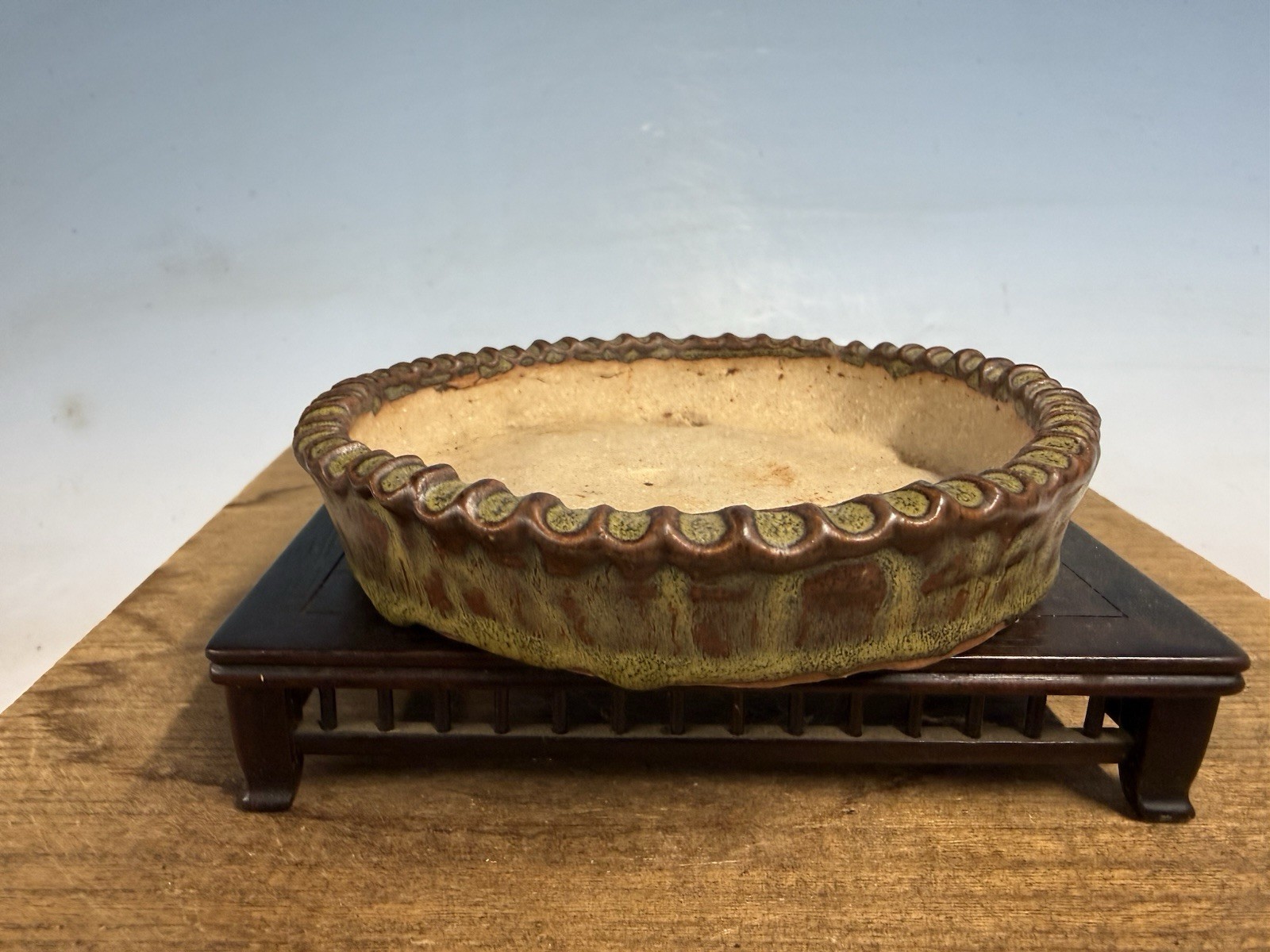 Japanese Unknown Maker Shohin Bonsai Tree Pot 5 1/4 By 1 1/8” Unique Glazed!