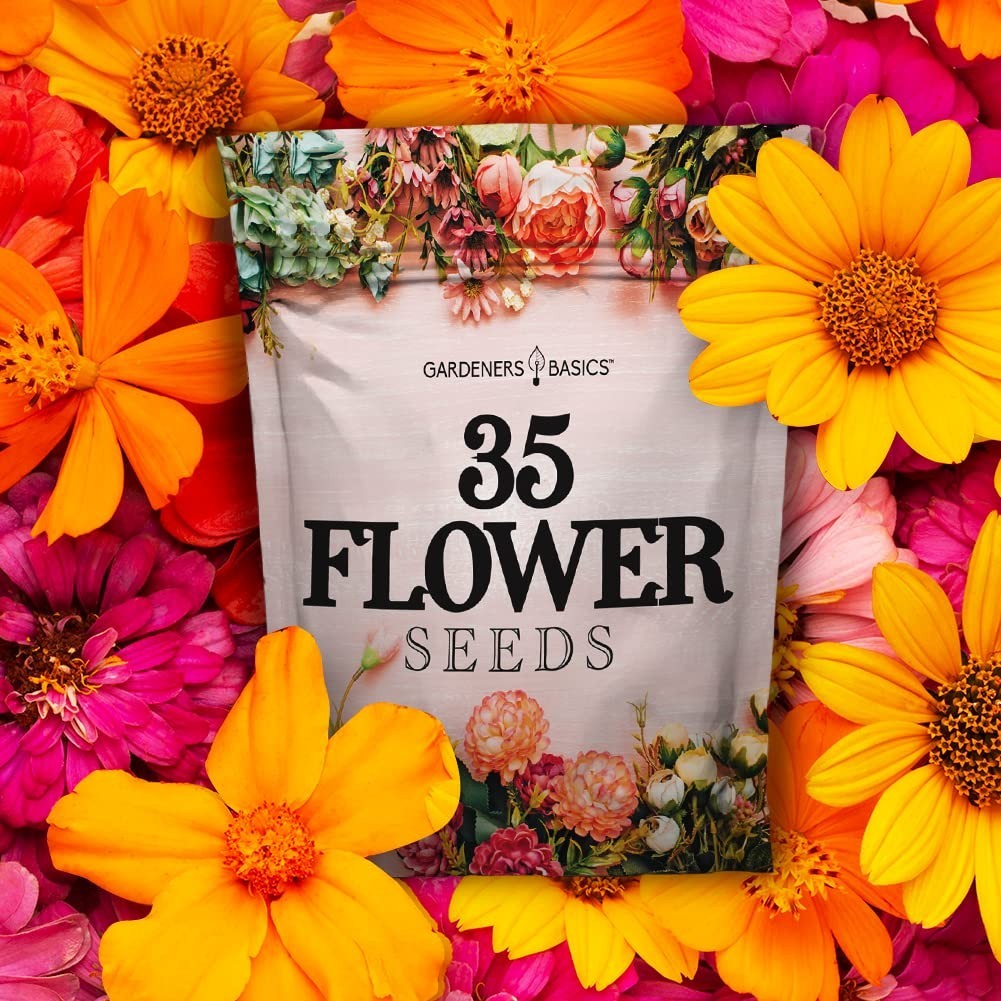 Flower Seeds Packets – 35 Varieties Perennial, Annual & Wildflower Seeds for Bee