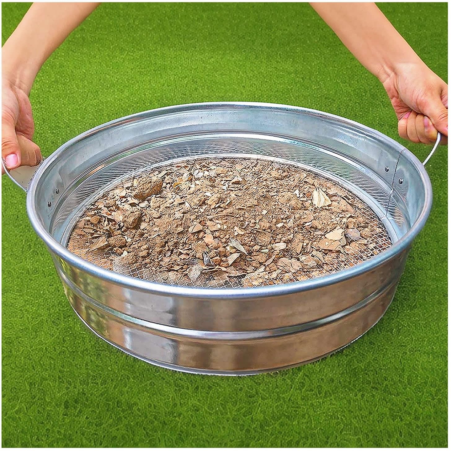 19” Extra Large Soil Sifter with Handles, Compost for silver