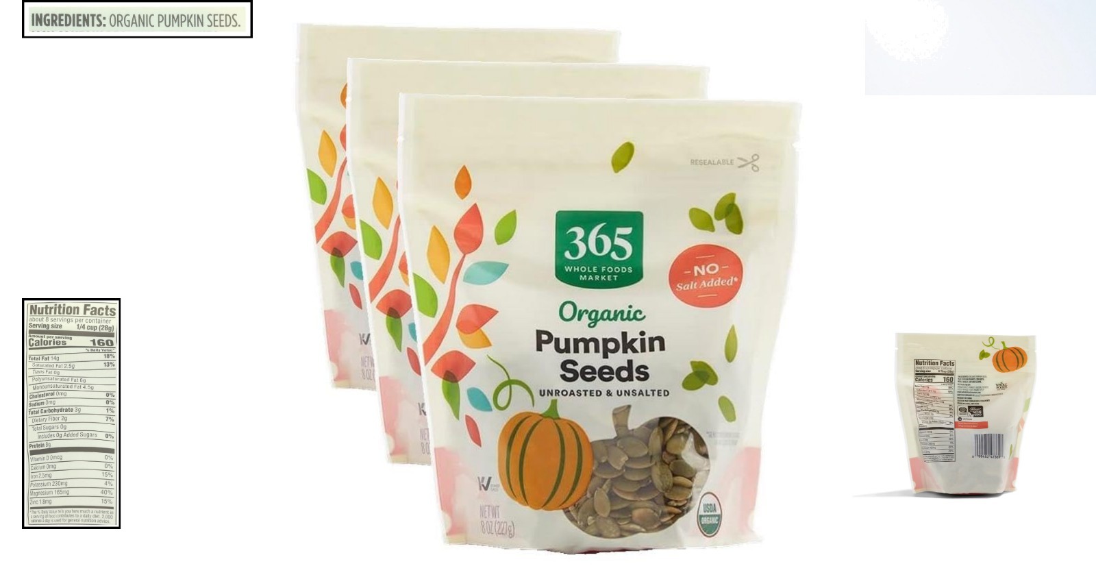 8 Ounce Organic Pumpkin Seeds Pack of 3 – Kosher, Nutrient-Rich Goodness