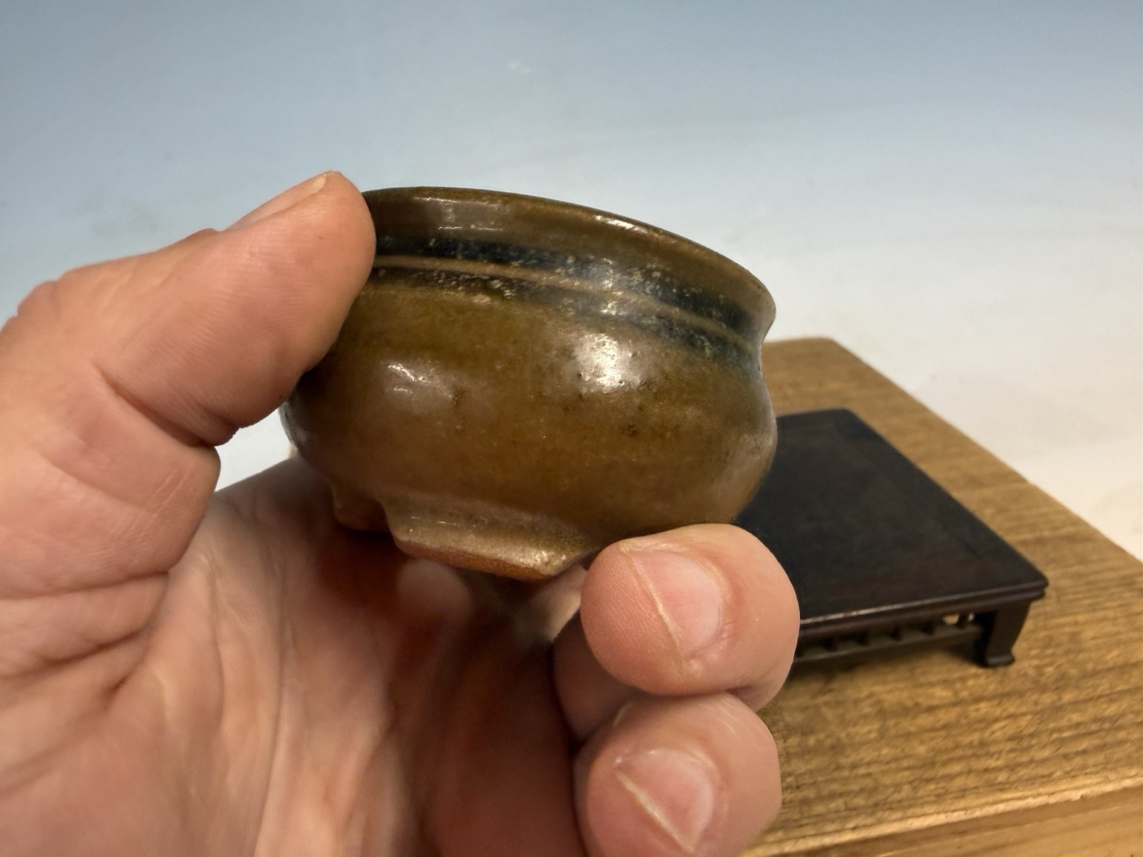 Japanese Unknown Maker Shohin Bonsai Tree Pot 2 1/2 By 1 5/8” Unique Glaze