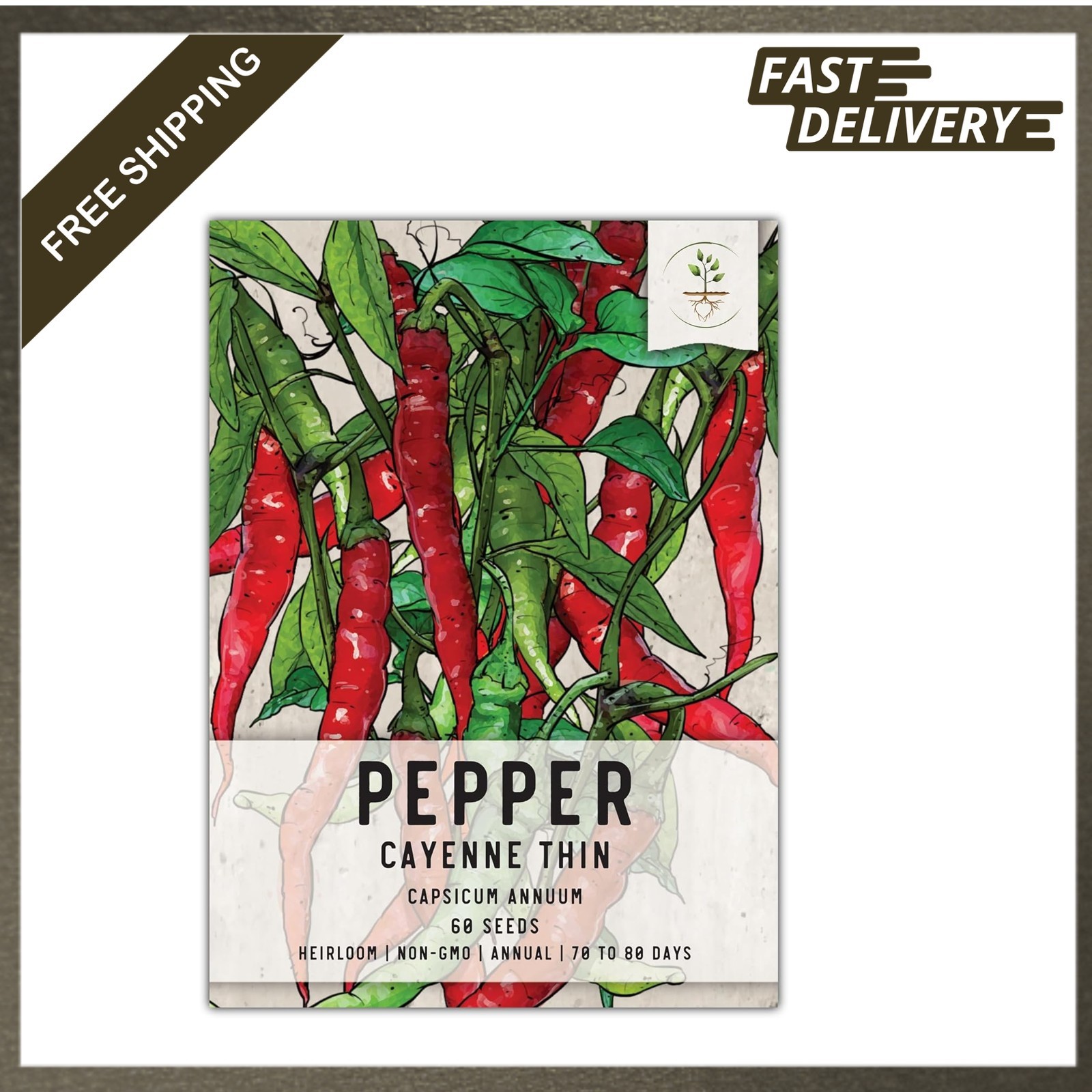 Thin Cayenne Pepper Seeds Heirloom Non-GMO 1 Pack Hot Chili Pepper Seeds