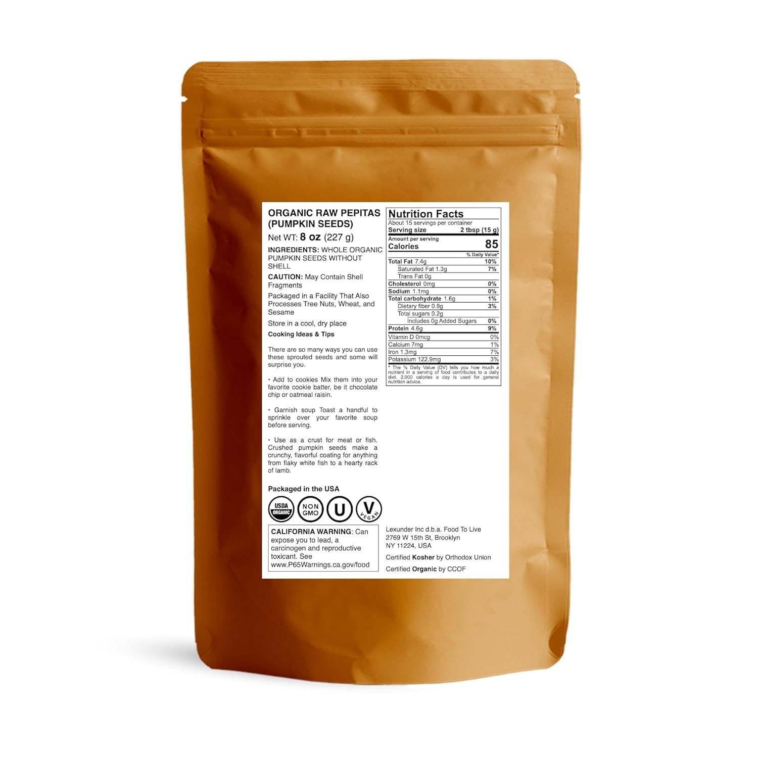 Healthy Organic Raw Pepitas: 8 Oz of Unsalted, Nutrient-Dense Pumpkin Seeds