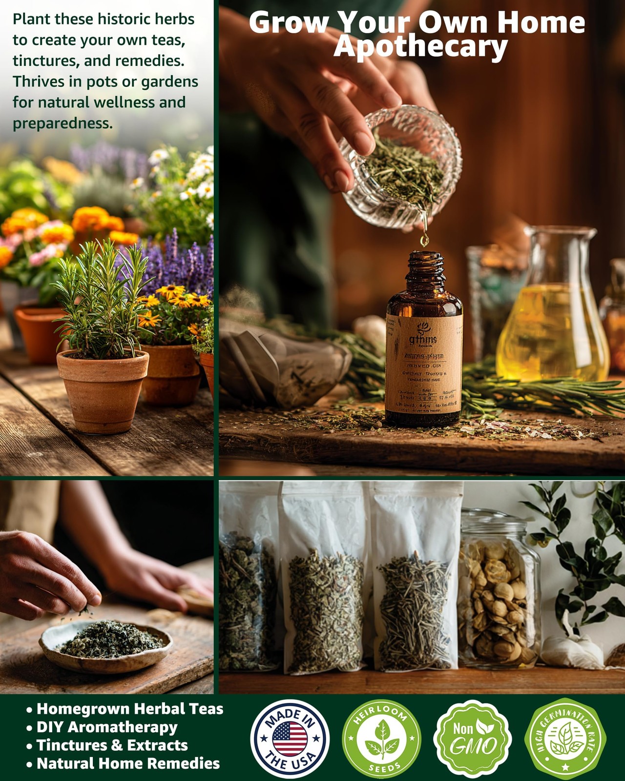Medicinal Herb Seeds Variety Pack 36 NonGMO Herbal Tea Garden Seeds Chamomil…