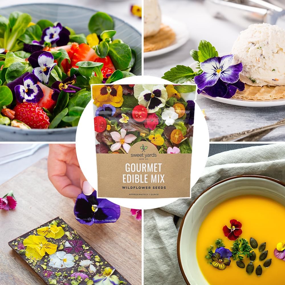 Wildflower Seeds Edible Flowers Mix 1 Ounce, 7000 Open Pollinated Annual Peren