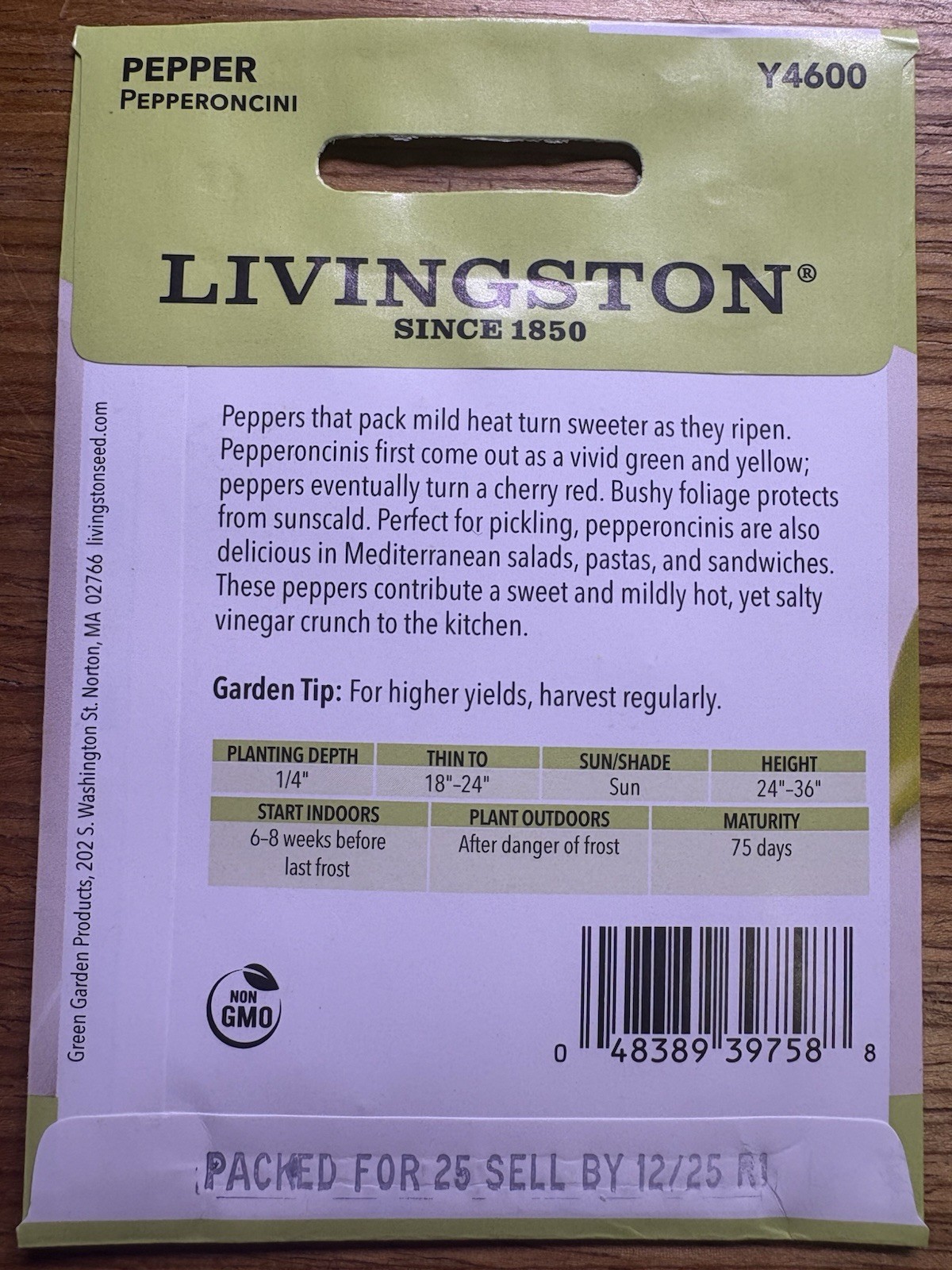 5 PACK BUNDLE Livingston Seed Company Pepperoncini Non-GMO Vegetable Seeds