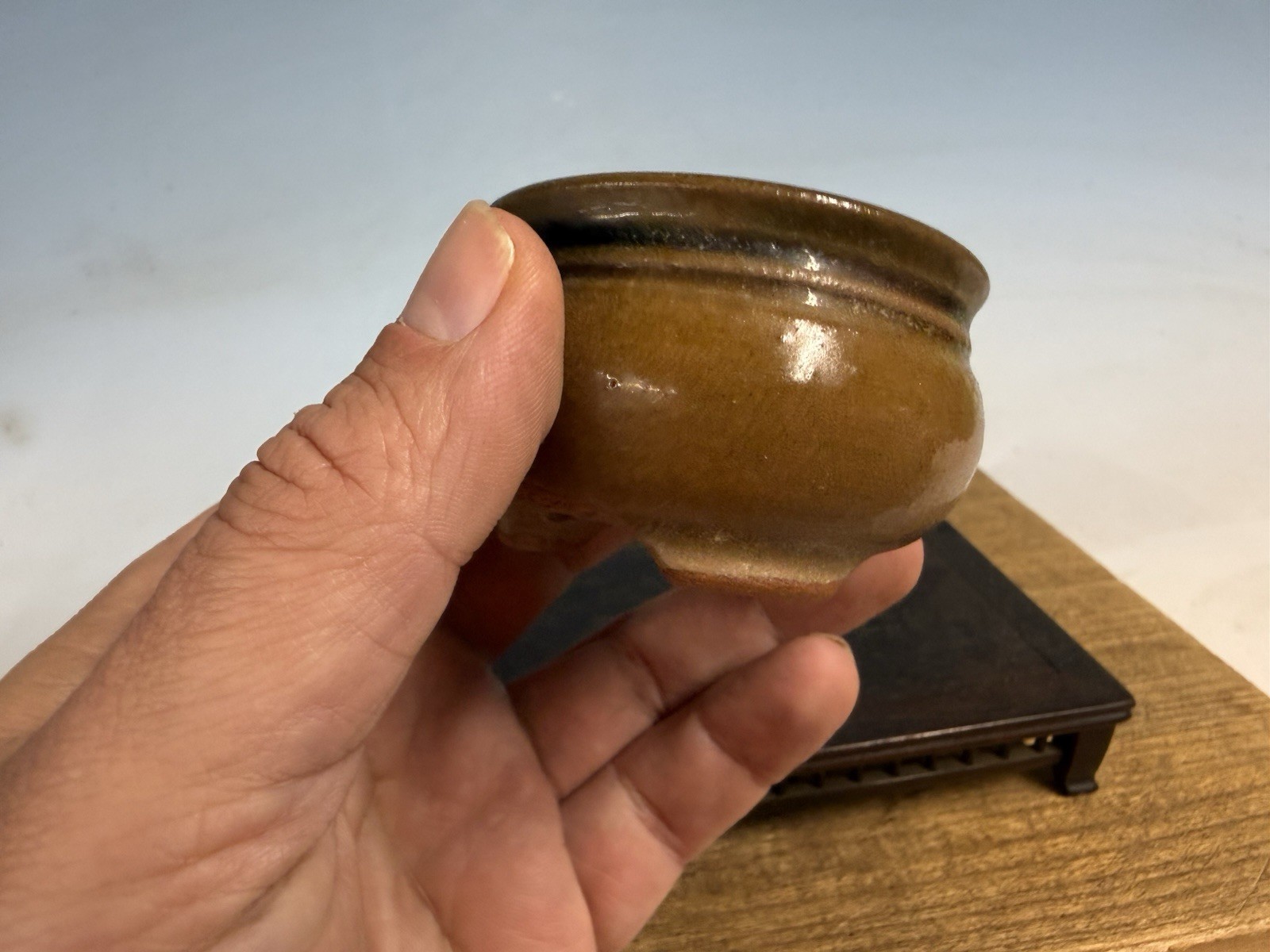 Japanese Unknown Maker Shohin Bonsai Tree Pot 2 1/2 By 1 5/8” Unique Glaze