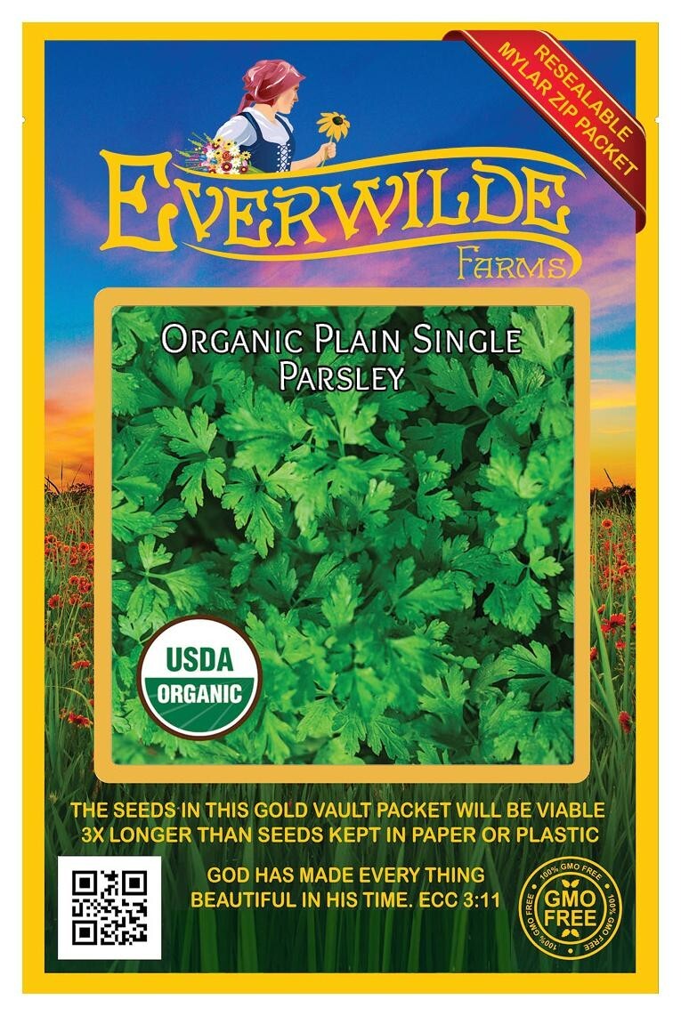 500 Organic Plain Single Parsley Seeds – Everwilde Farms Mylar Seed Packet