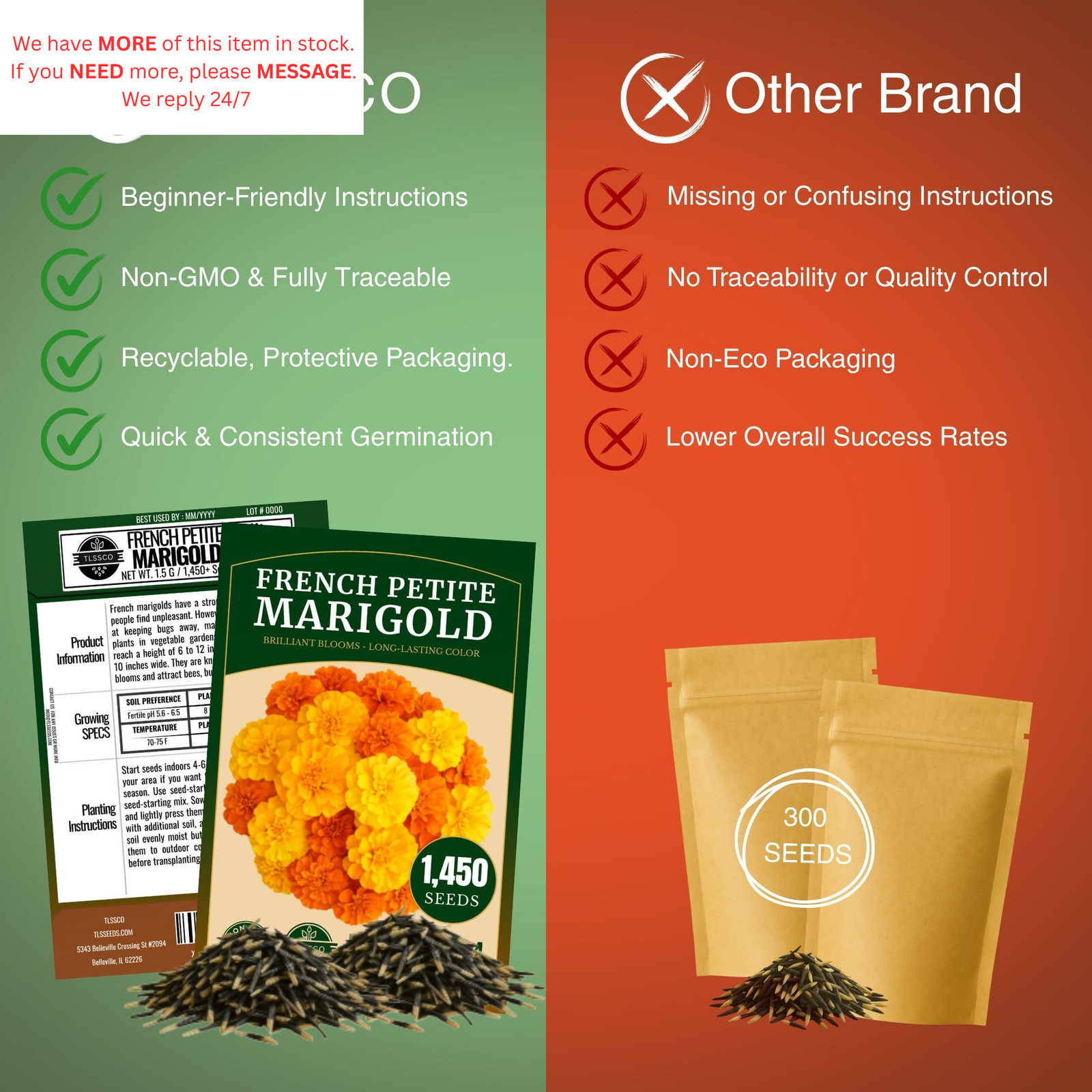 1450+ French Petite Marigold Seeds, Pack for 2026 USA Premium Multi