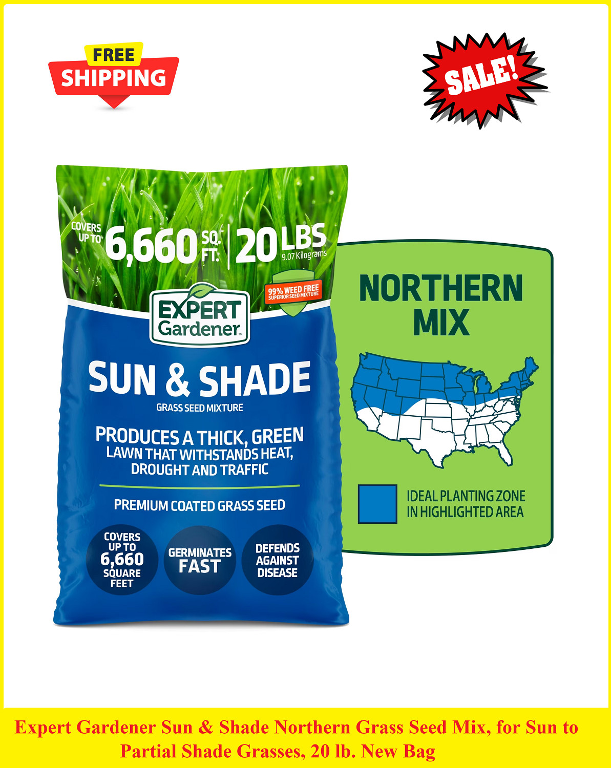 Expert Gardener Sun & Shade Northern Grass Seed Mix 3 lb 7 lb 20 lb Lawn Seed