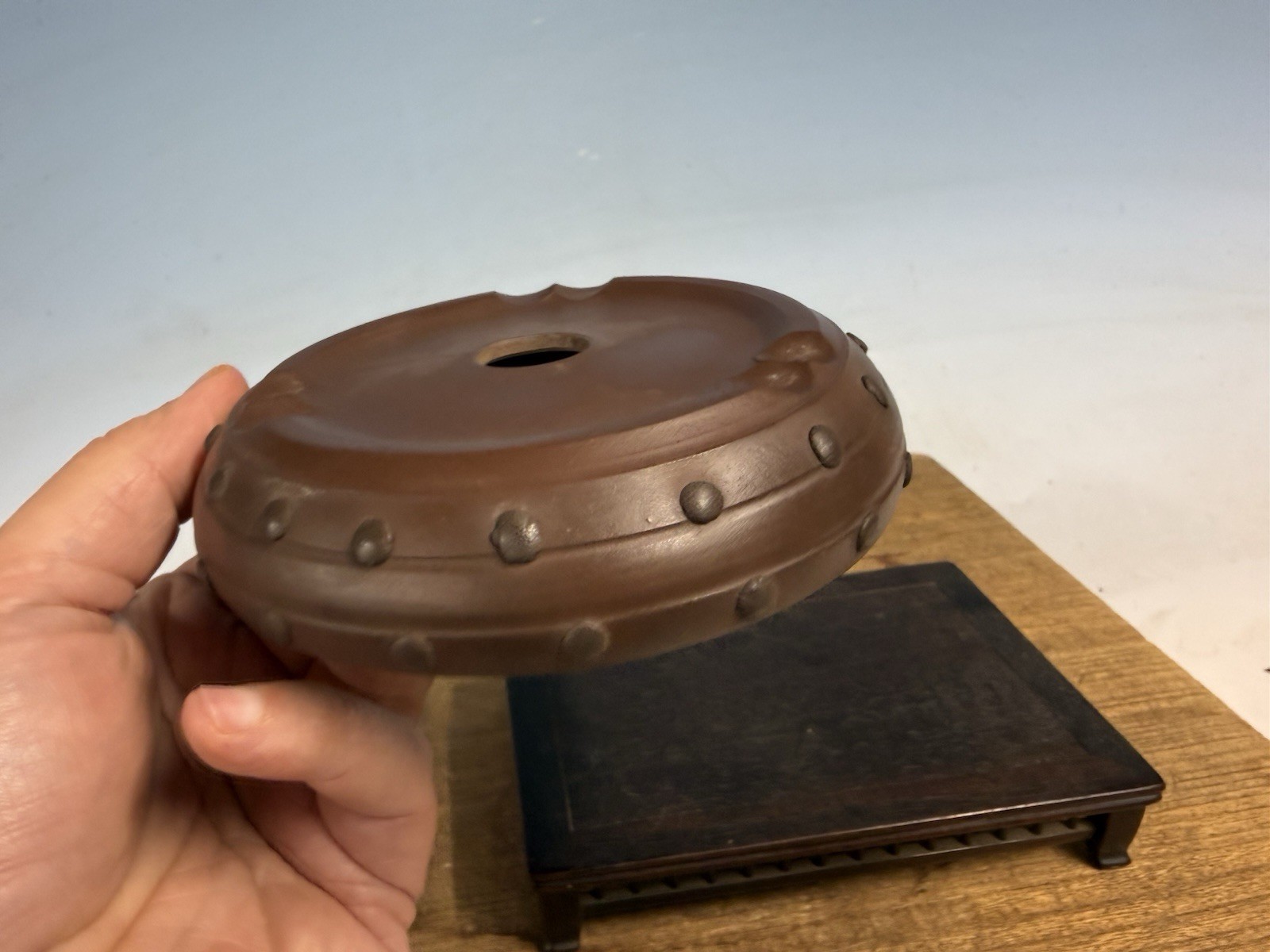 Japanese Unknown Maker Shohin Bonsai Tree Pot 5 By 1 1/8” Unglazed Drum