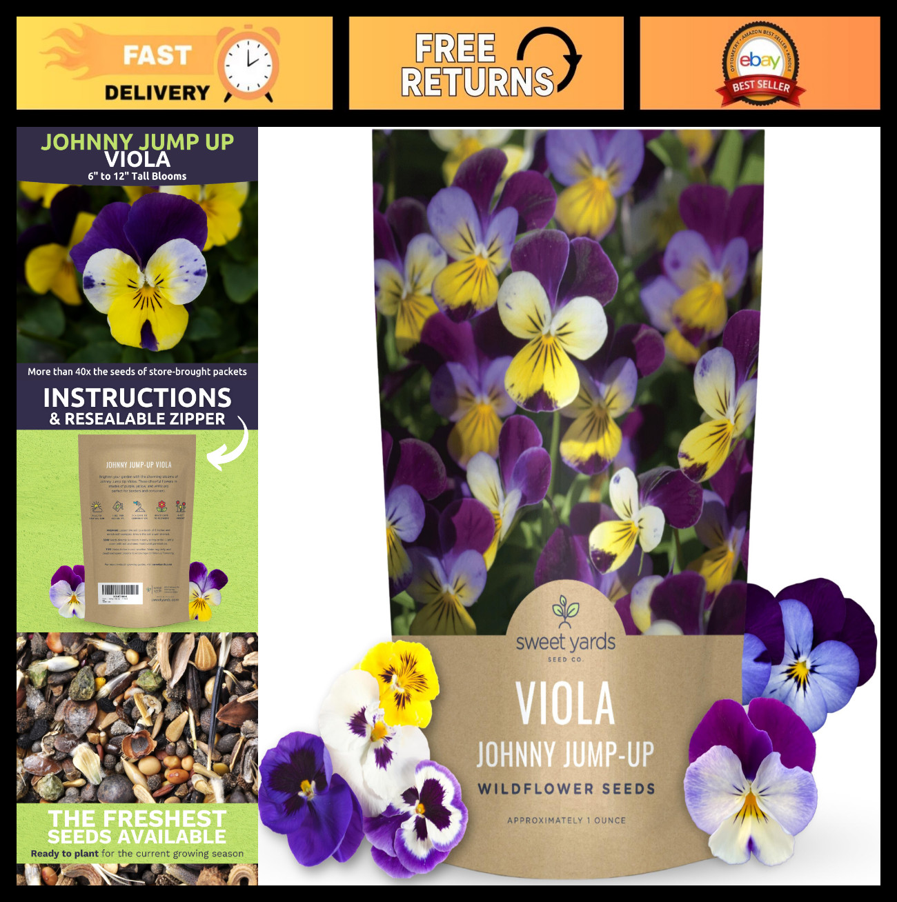 40,000 Viola Tricolor Flower Seeds – Bulk 1oz Pouch for Planting & Gardening