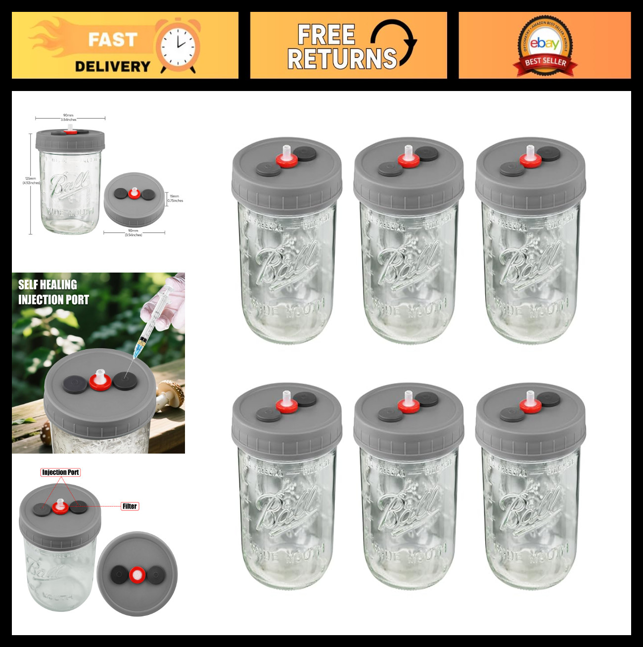 6 Pack Mushroom Growing Supplies – Liquid Culture Jars 500ML with Filter Ports