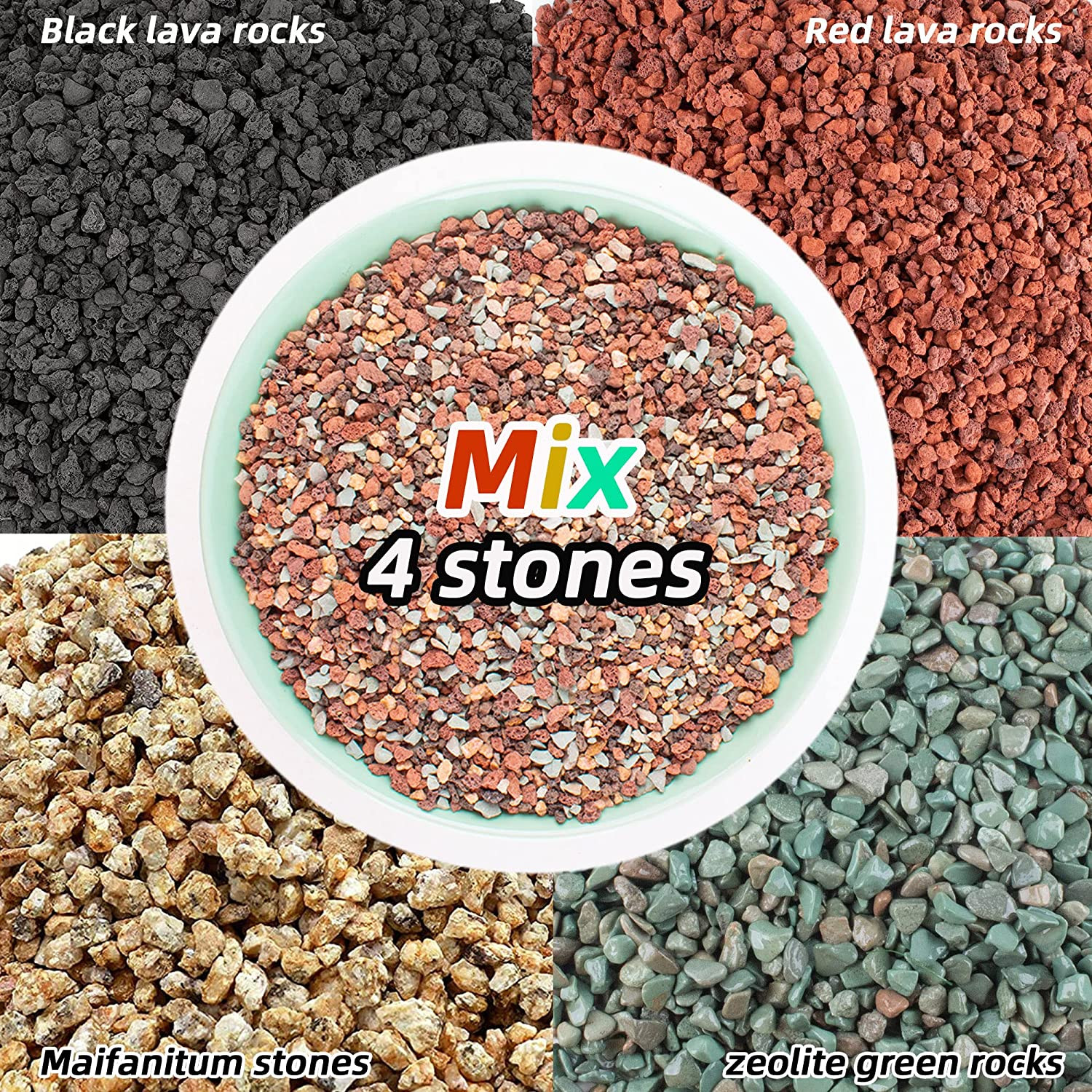 7Lb Mix Lava Rocks for Plants in Door -Gravel Pebbles for Bonsai Succulent Cactu